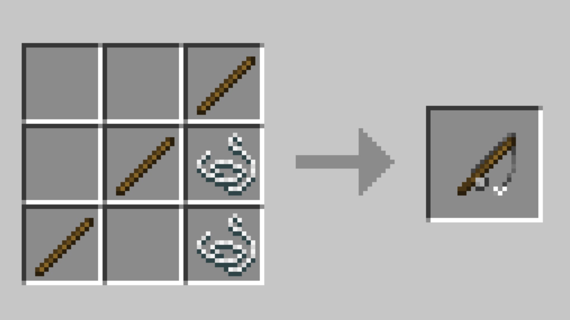 The recipe for a fishing rod in Minecraft.