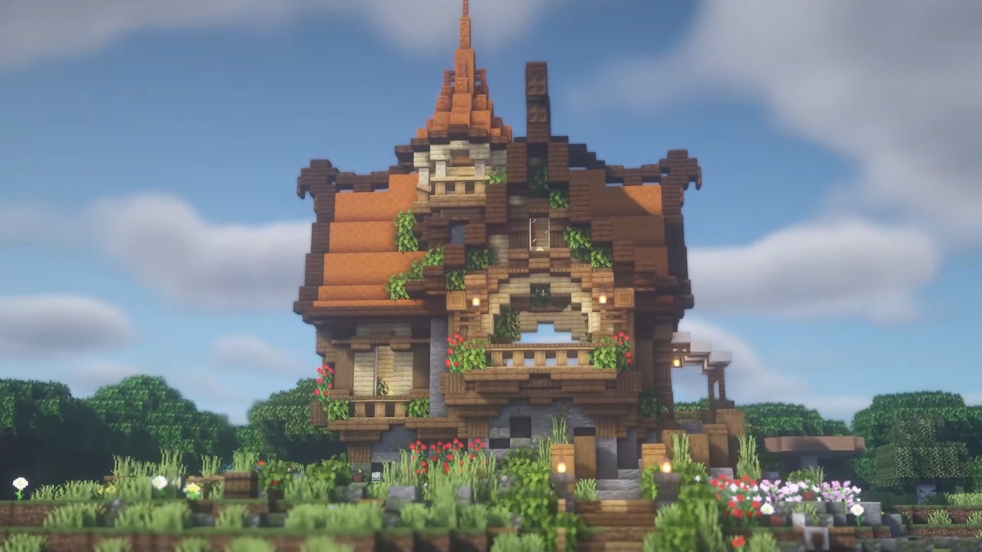 A fantasy house in Minecraft, built by YouTuber "Minecraft Fantasy Builds".