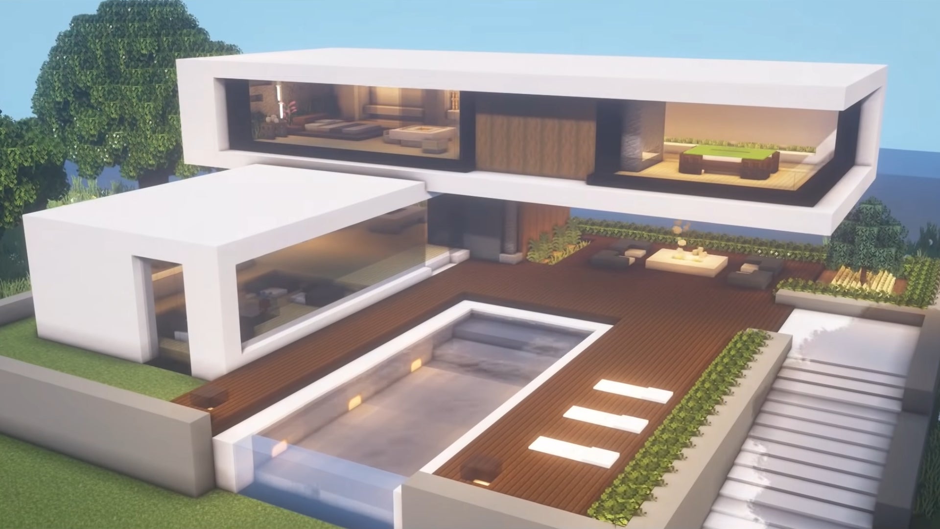 A modern house in Minecraft, built by YouTuber JINTUBE.