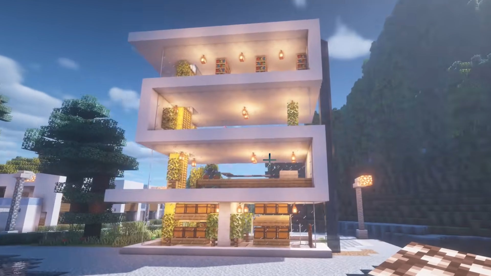 A 4-story modern house in Minecraft, built by YouTuber "JUNS MAB Architecture tutorial".