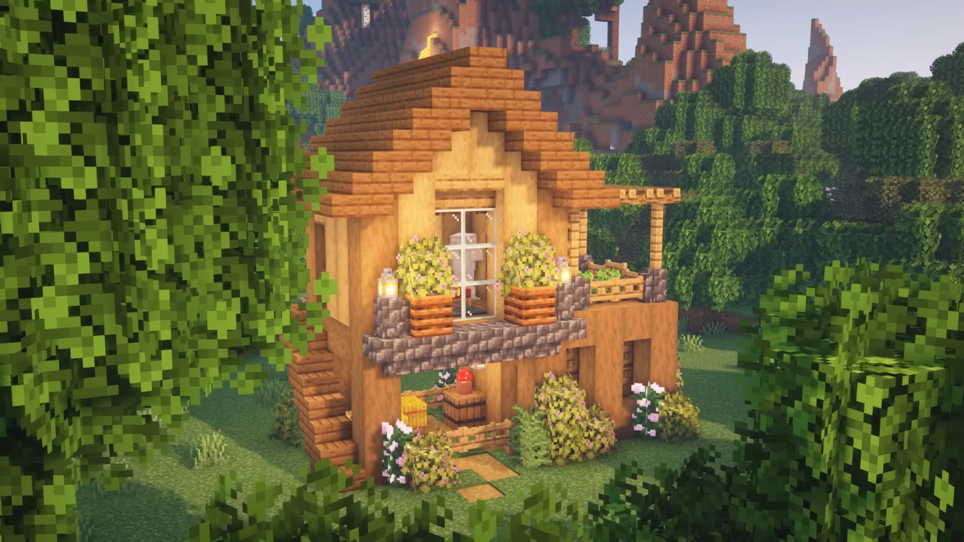 A starter house in Minecraft, built by YouTuber Zaypixel.