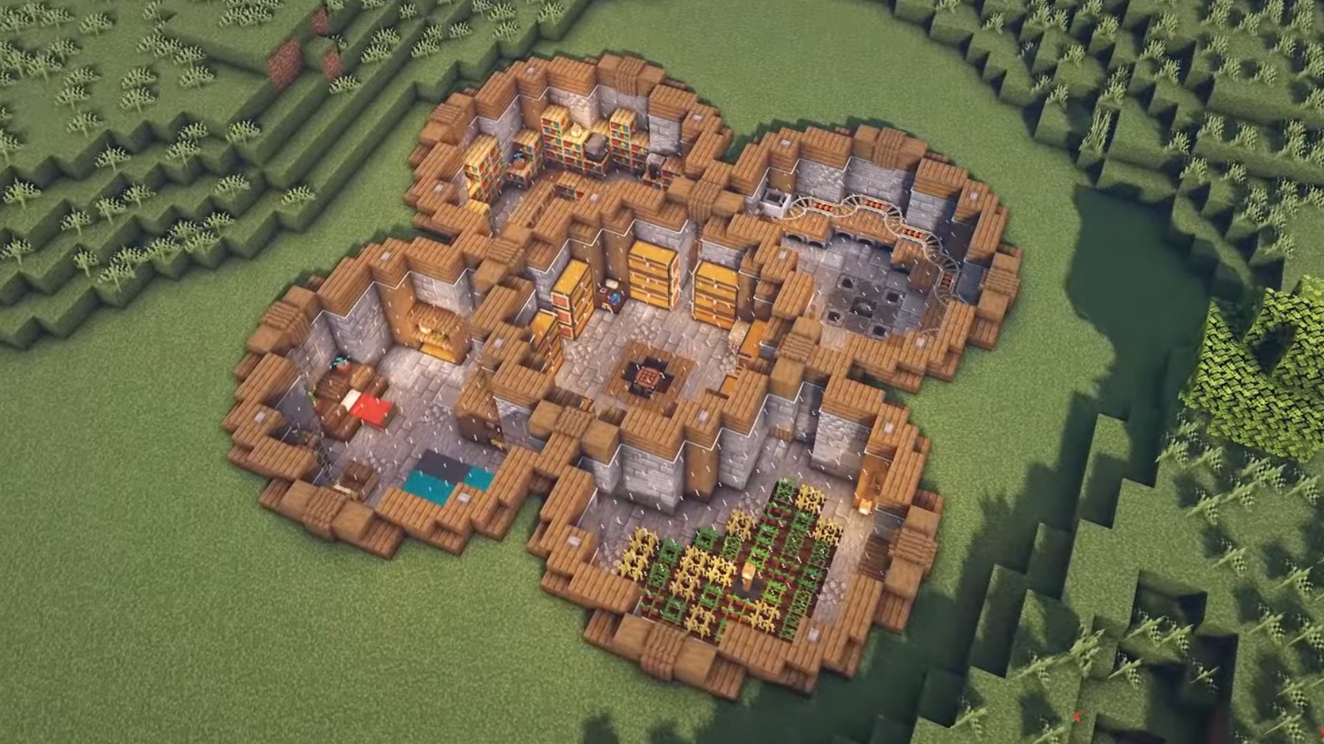 Une base souterraine en forme de trèfle dans Minecraft, construite par le YouTuber ItsMarloe.