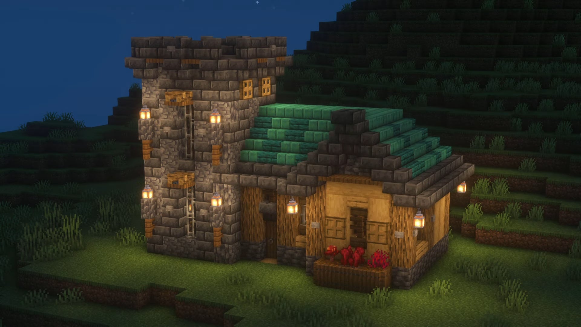 A witch house in Minecraft, built by YouTuber PlatinumThief.