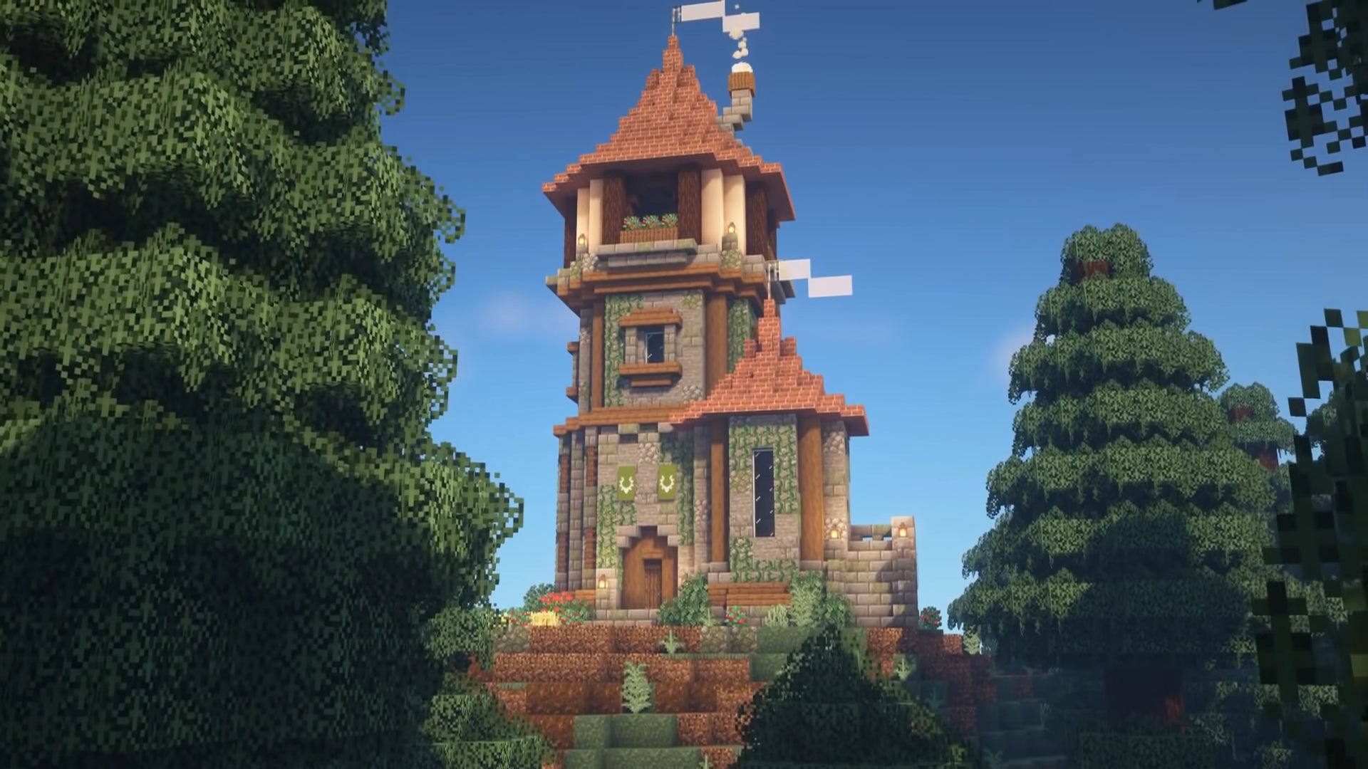 A Wizard tower house in Minecraft, built by YouTuber Zaypixel.