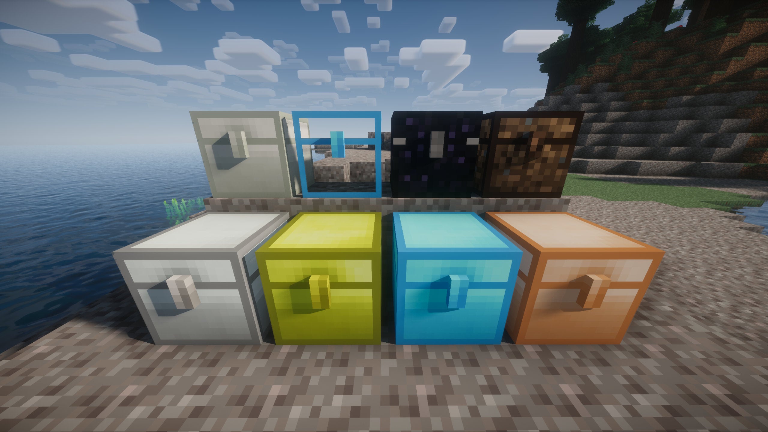 A screnshot of the various types of chests added to Minecraft with the Iron Chets mod.
