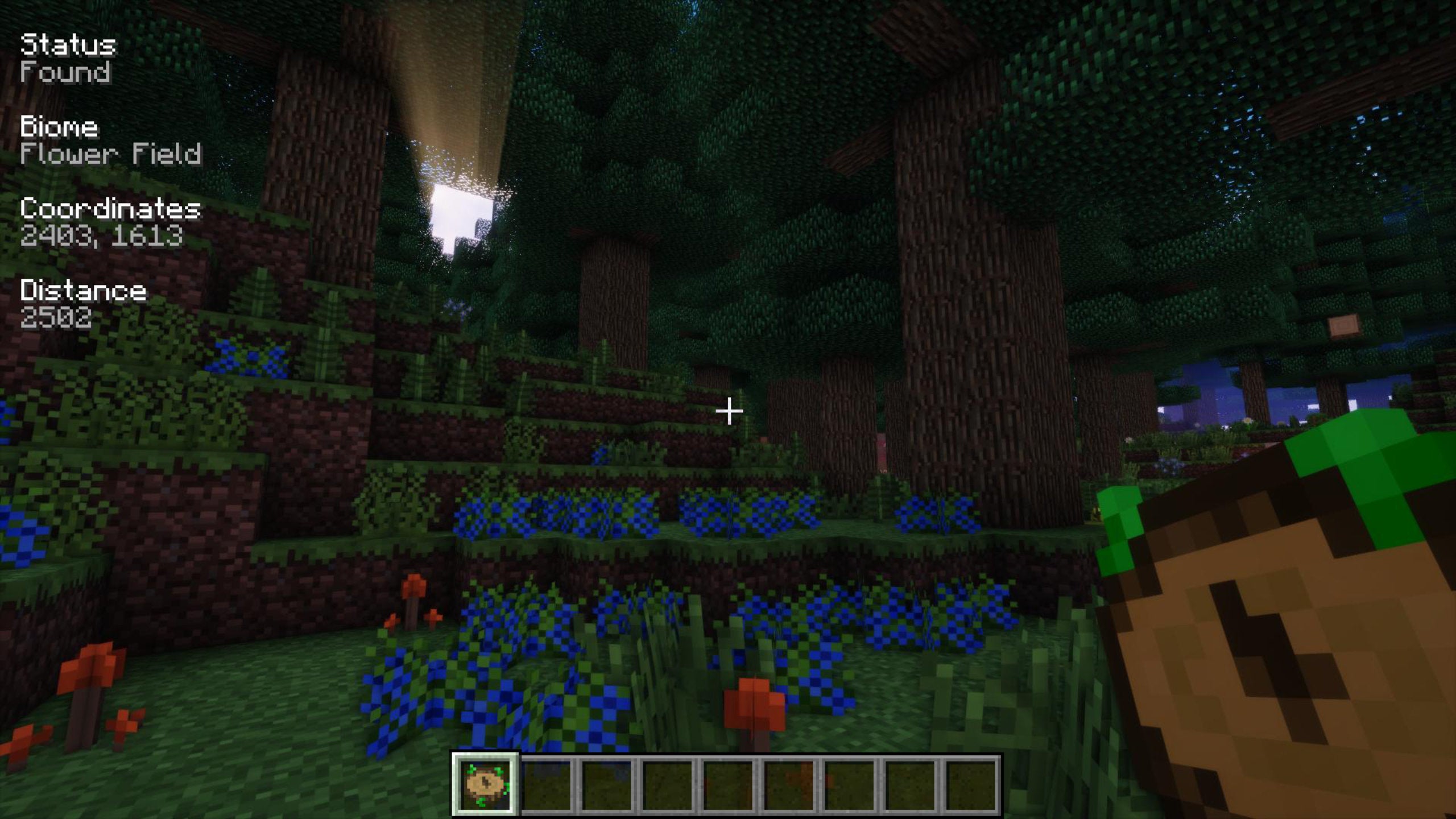 A screenshot of the Nature's Compass mod item in Minecraft pointing the player towards a biome of their choice.