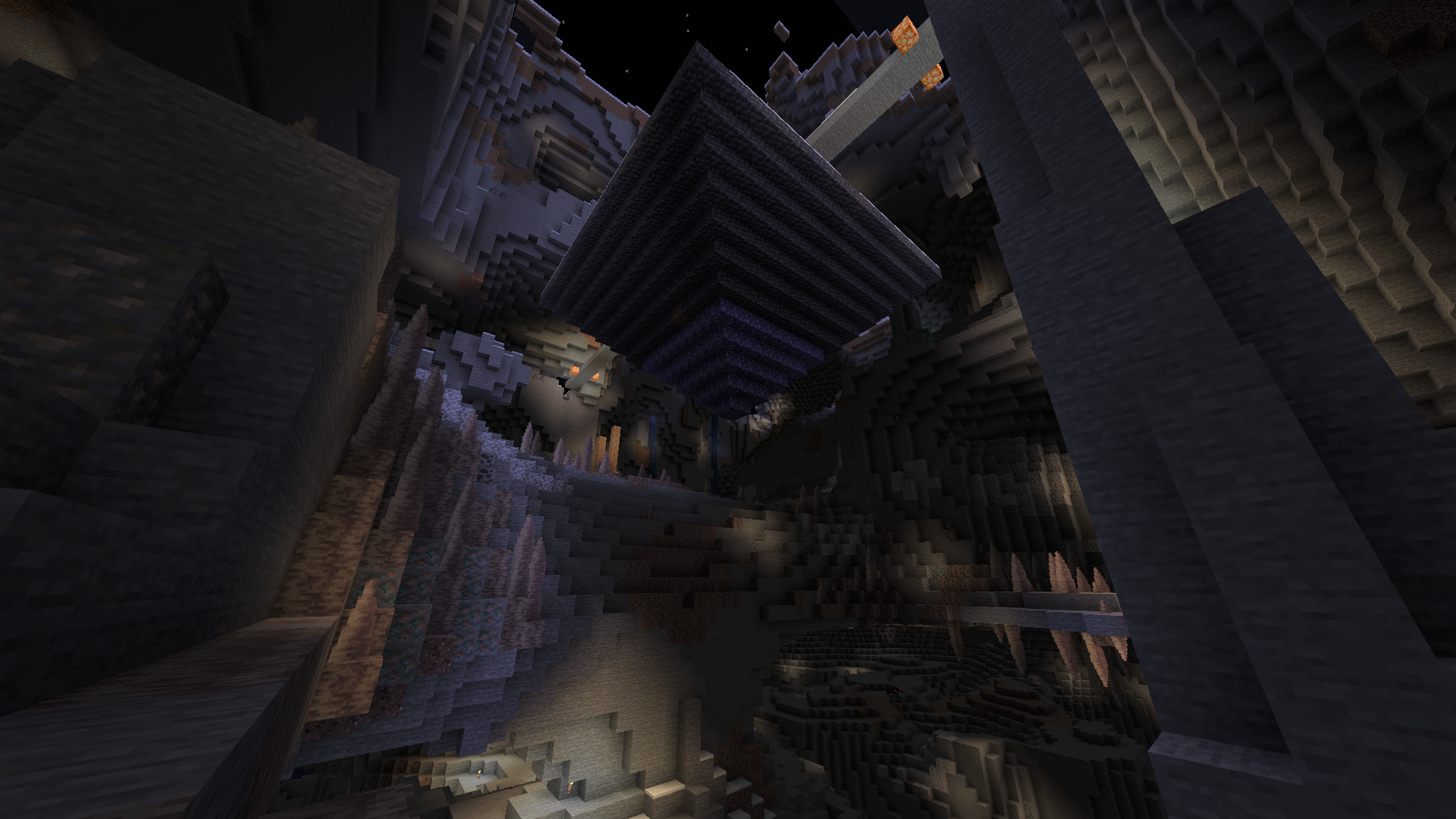 Image for I made an upside down pyramid house in a pretty Minecraft cave