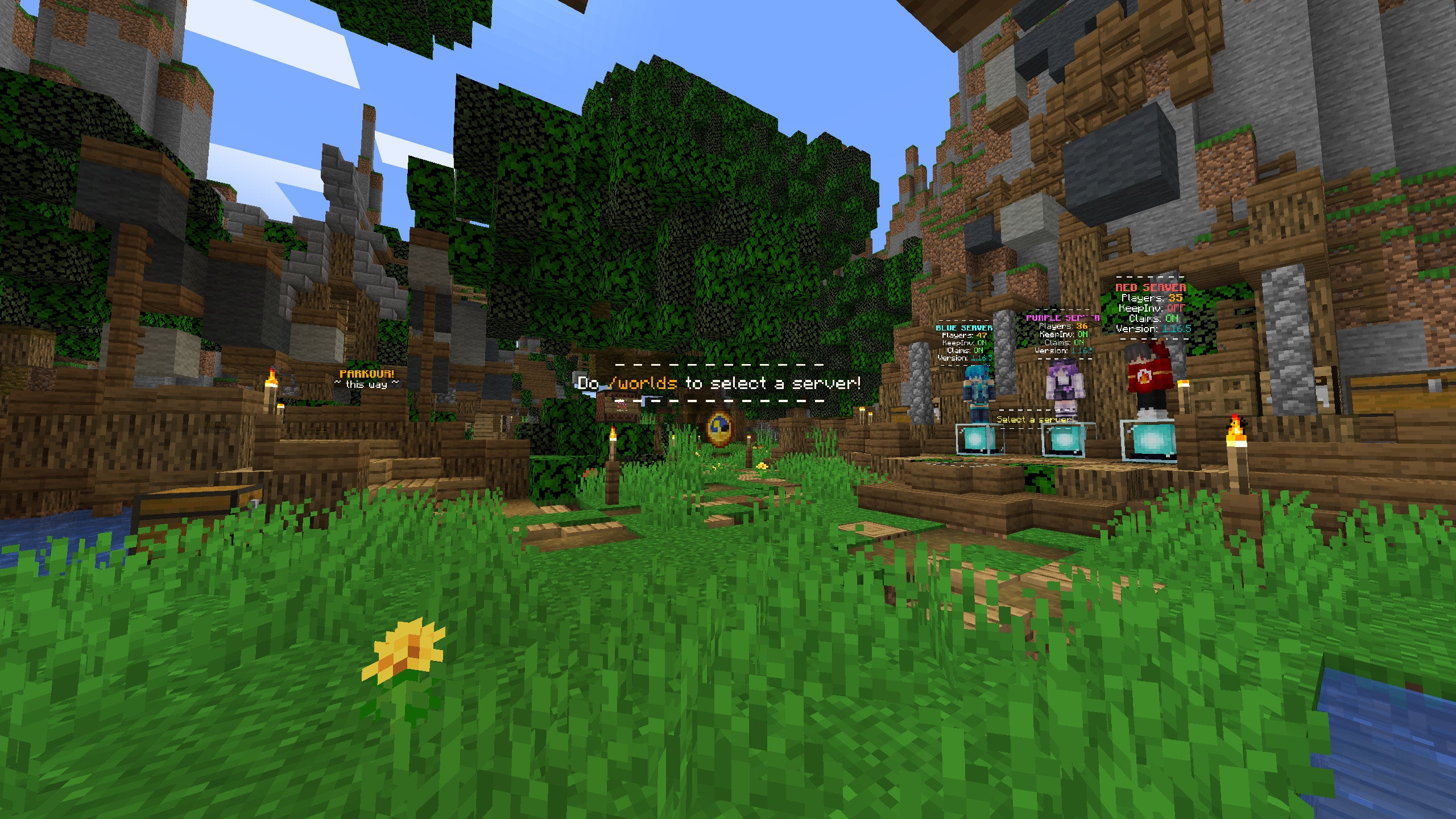 A Minecraft screenshot of the lobby of the Applecraft server.
