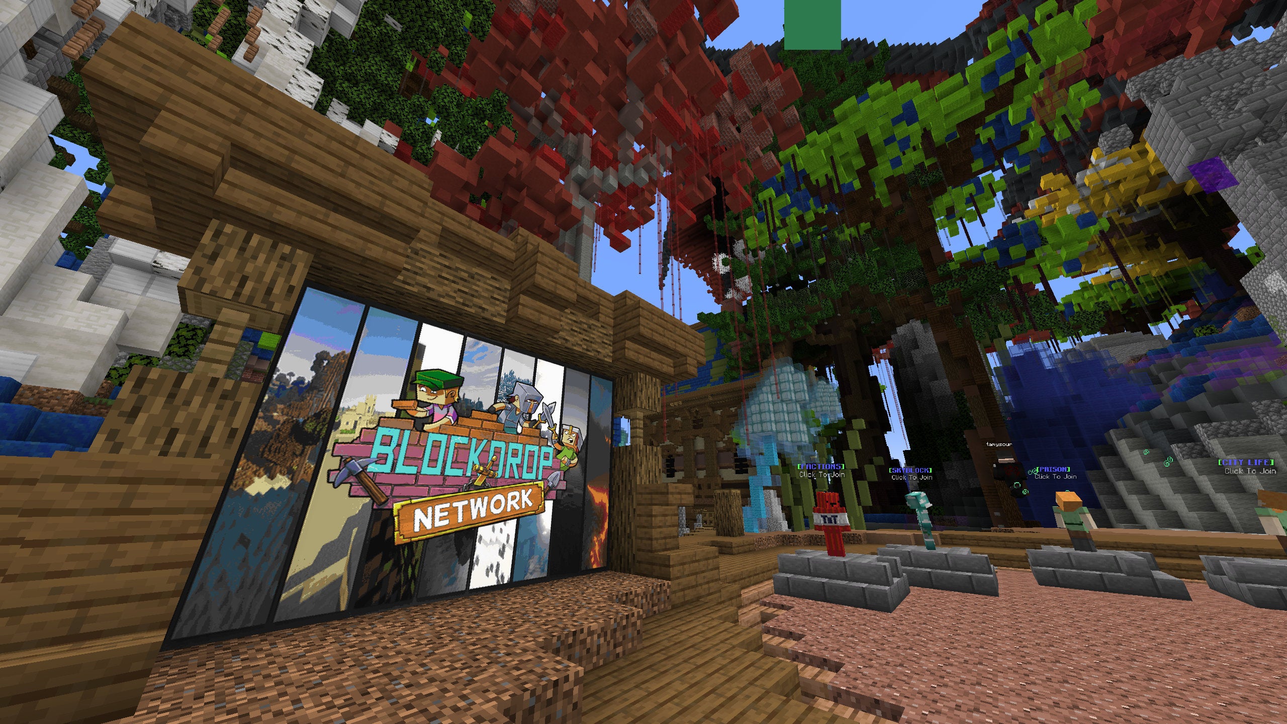 Une capture d'écran Minecraft du lobby du serveur BlockDrop.