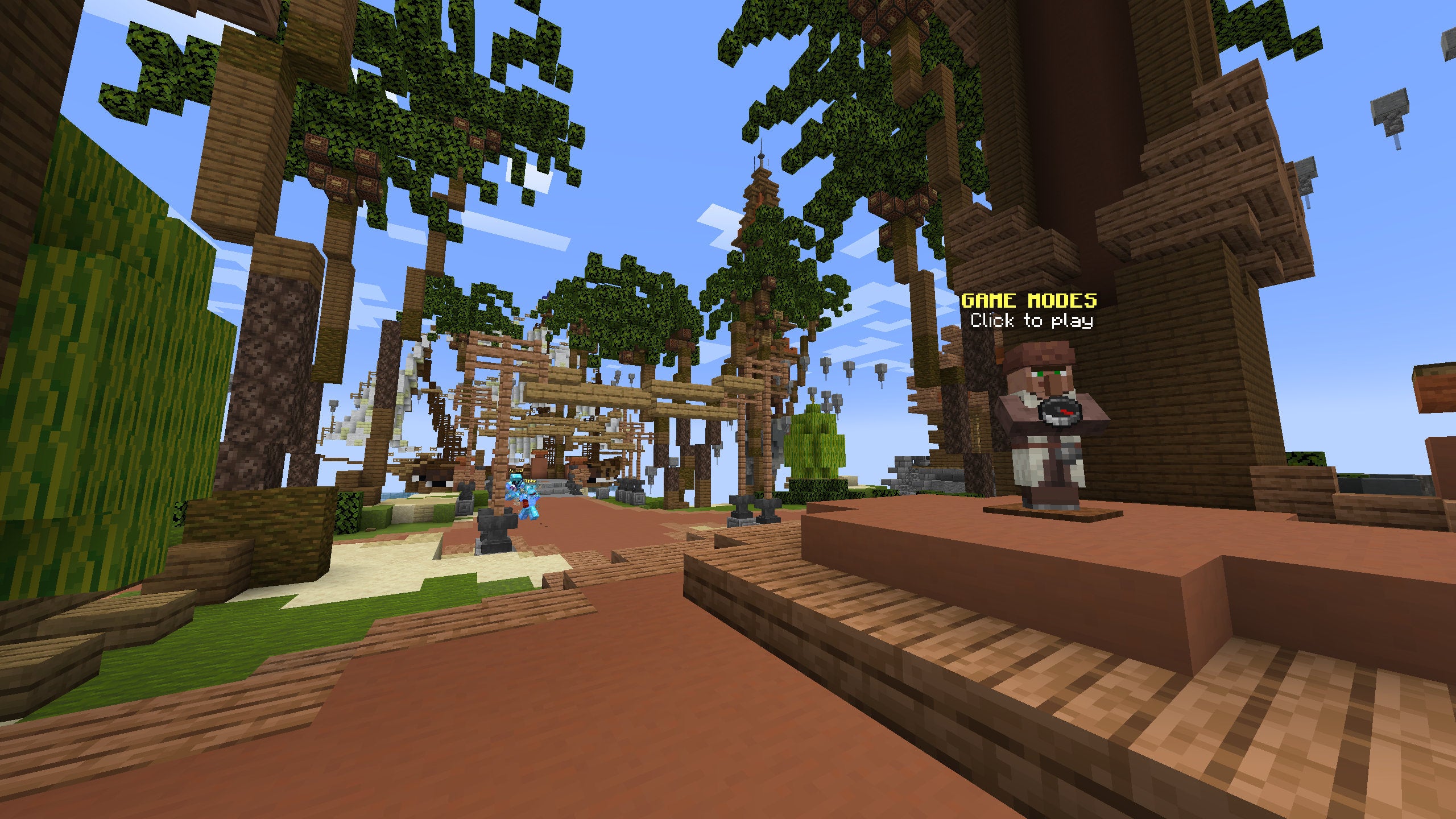Une capture d'écran Minecraft du lobby du serveur DatBlock.