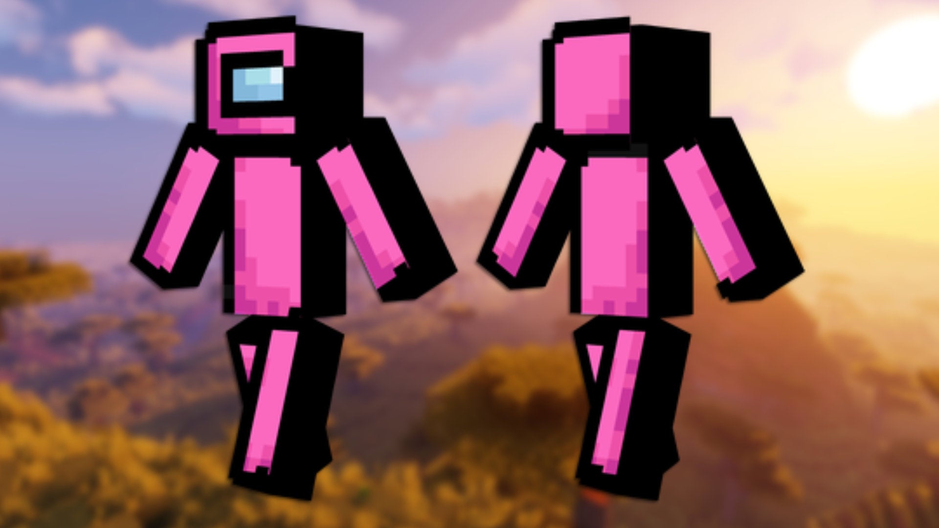 A front and back view of the Among Us Minecraft skin.