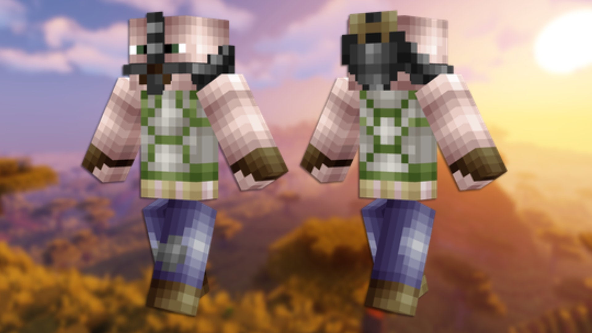 A front and back view of the Bane Minecraft skin.