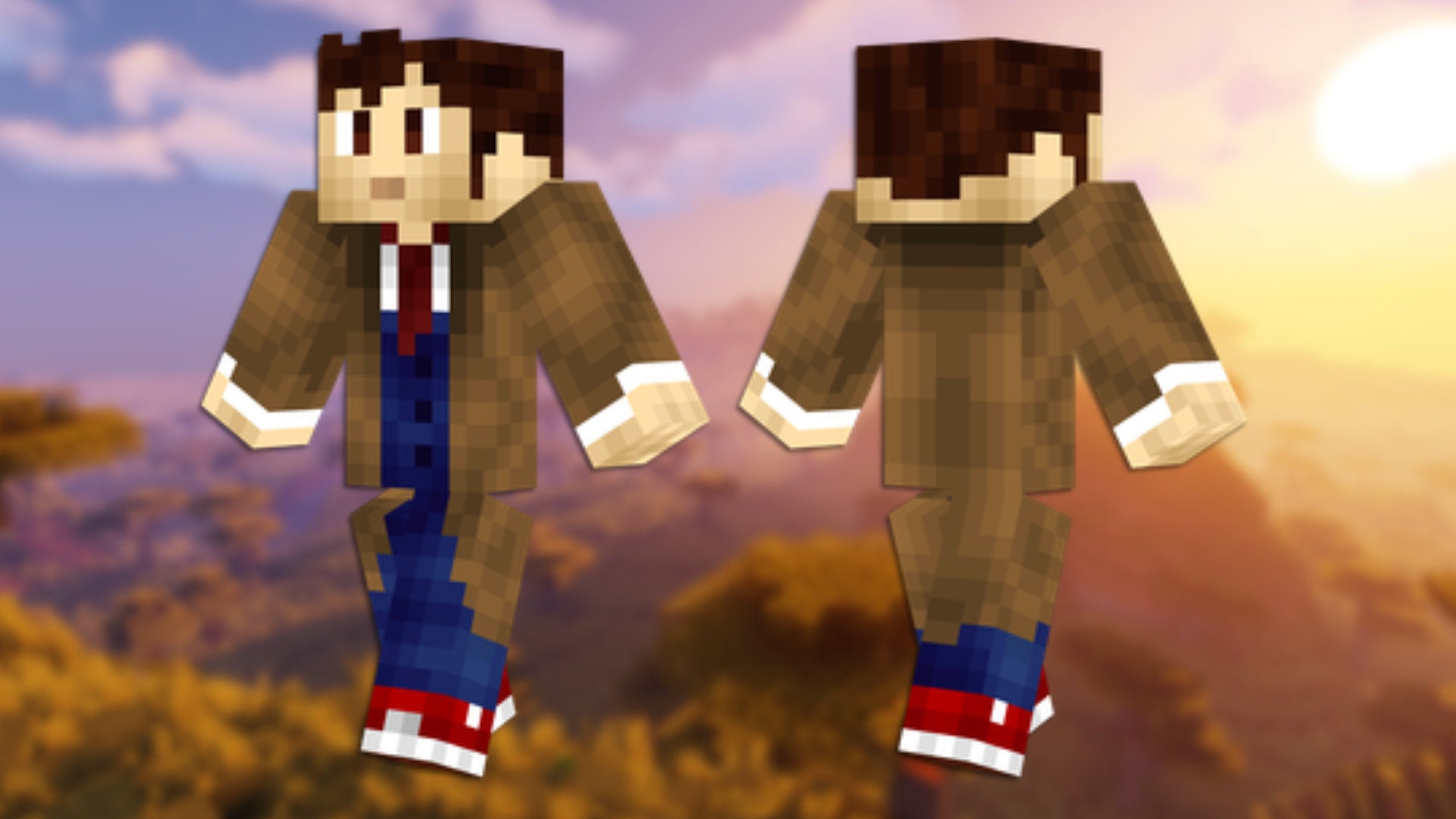 A front and back view of the Doctor Who Minecraft skin.