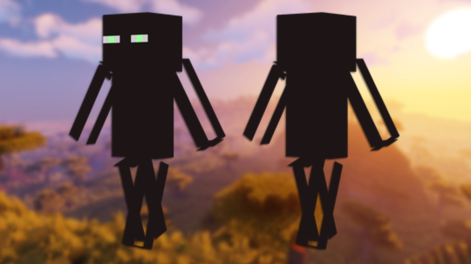 A front and back view of the Enderman Minecraft skin.