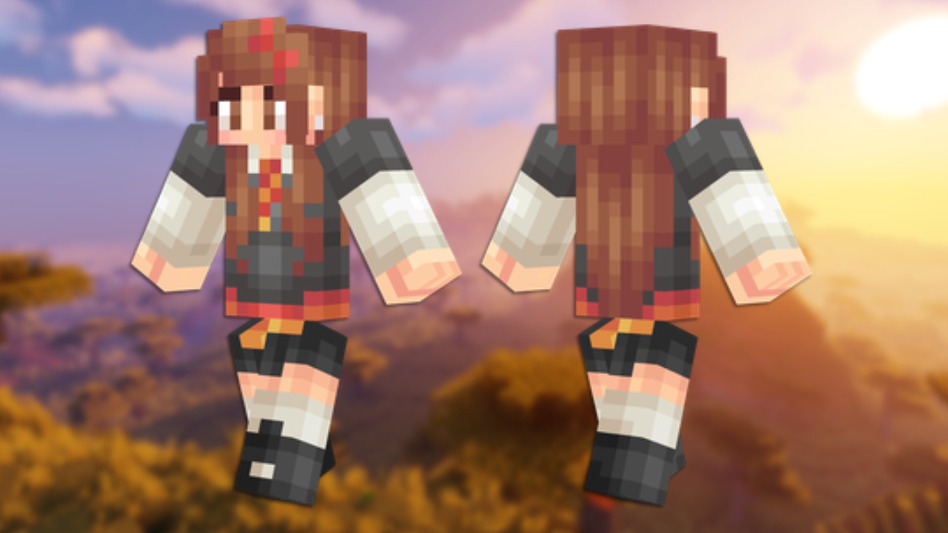 A front and back view of the Hermione Minecraft skin.
