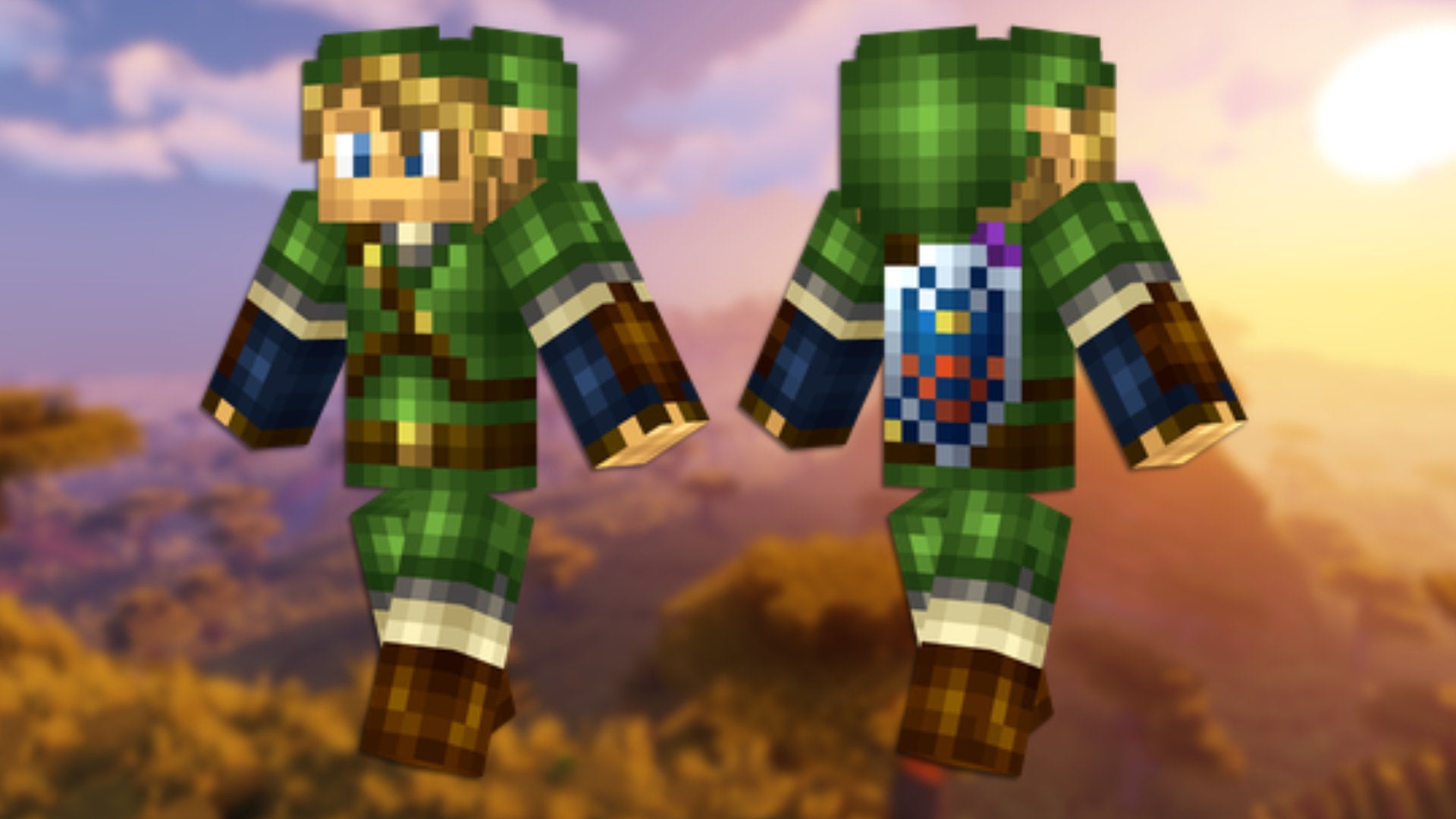 A front and back view of the Link Minecraft skin.