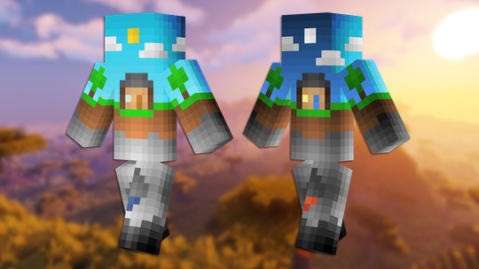 A front and back view of the Overworld Minecraft skin.
