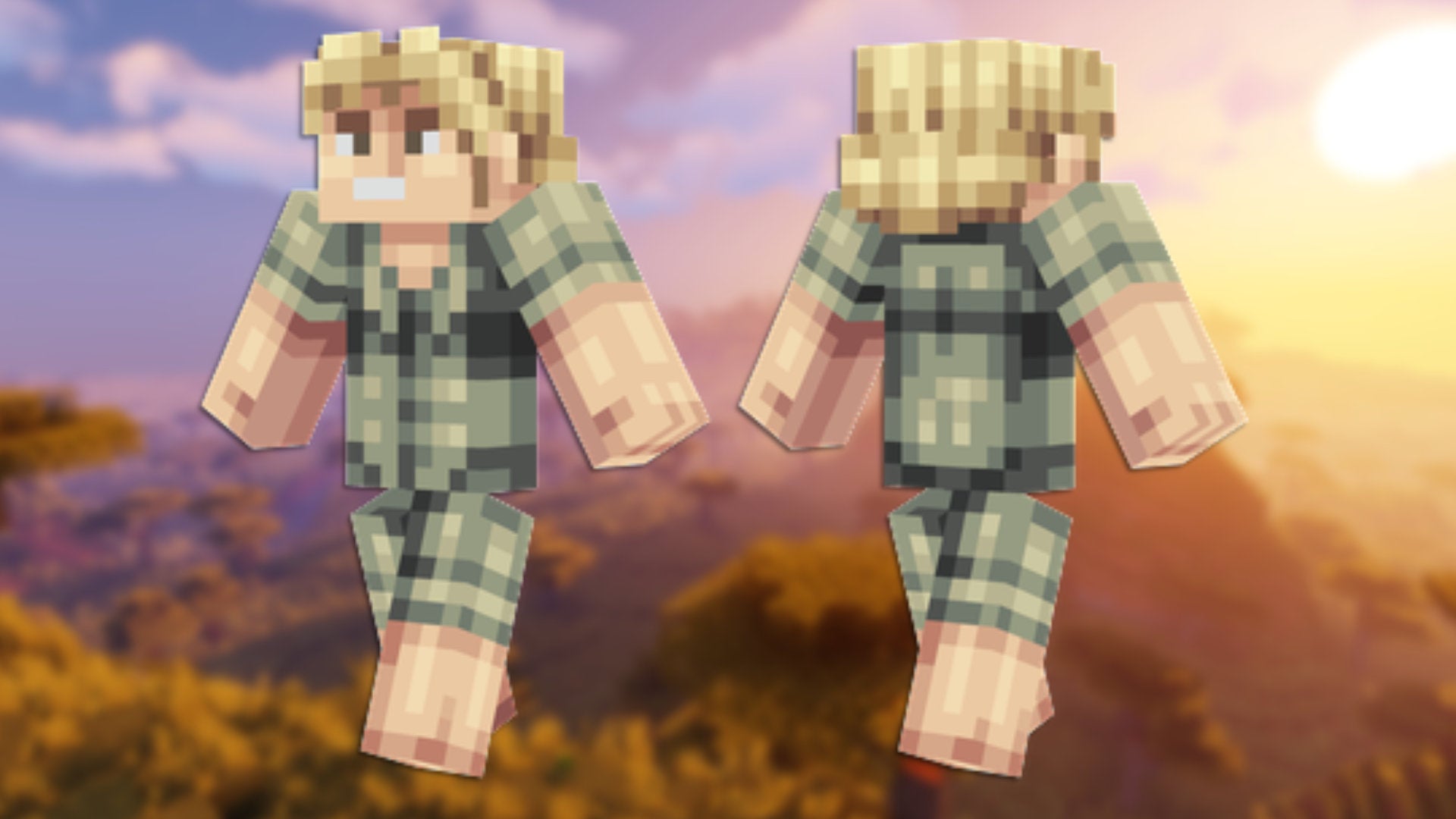 A front and back view of the Steve Irwin Minecraft skin.