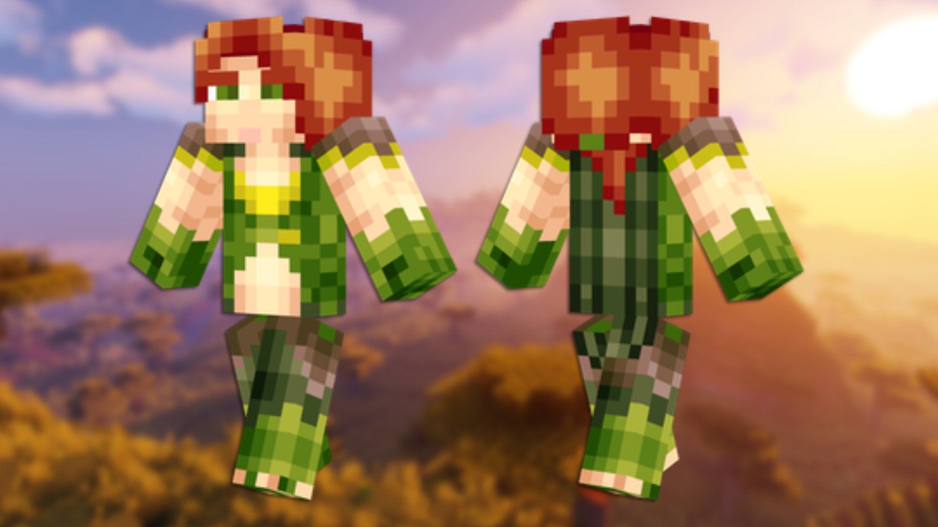 A front and back view of the Windranger Minecraft skin.