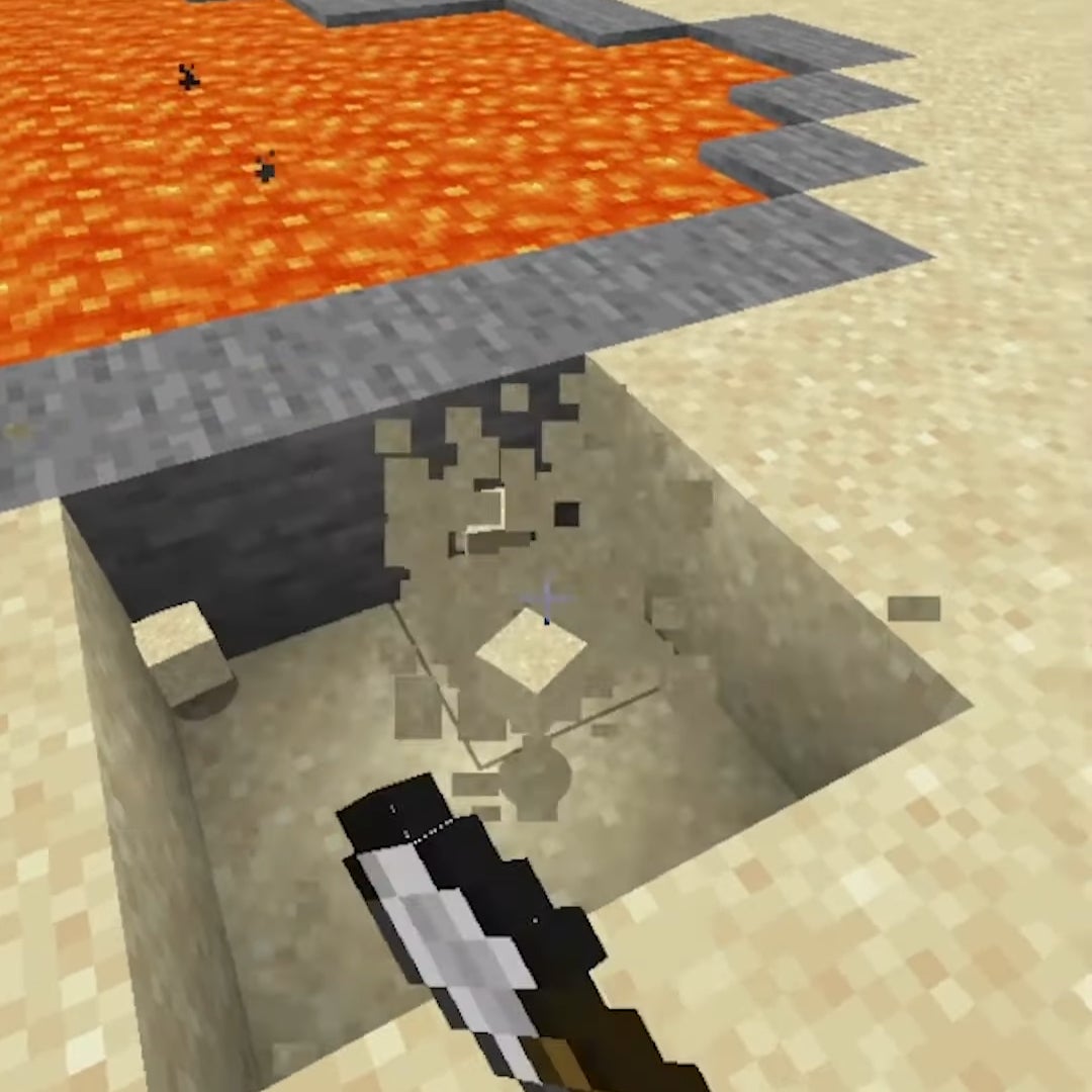 Part of the process of speed-building a Nether Portal in Minecraft.