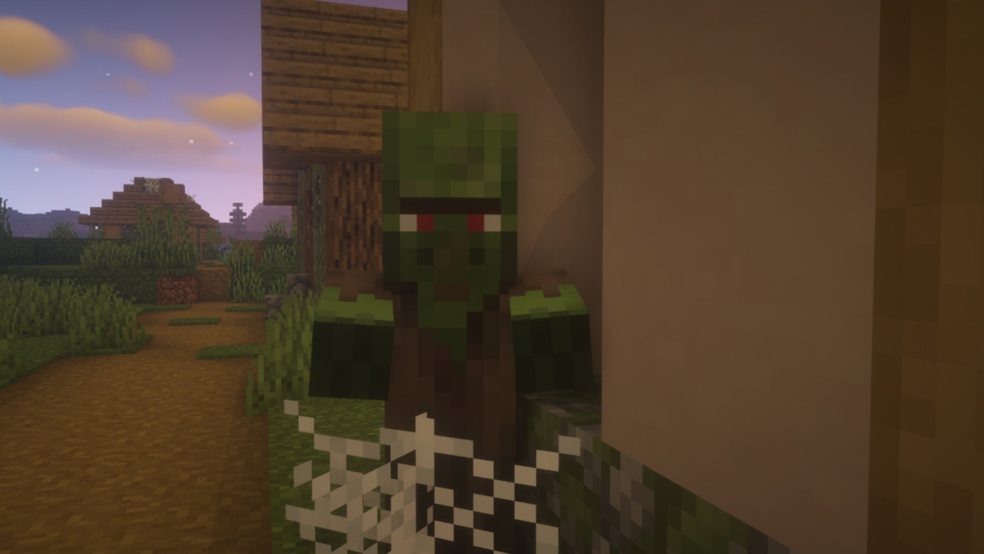 A Zombie Villager in Minecraft staring at the player.