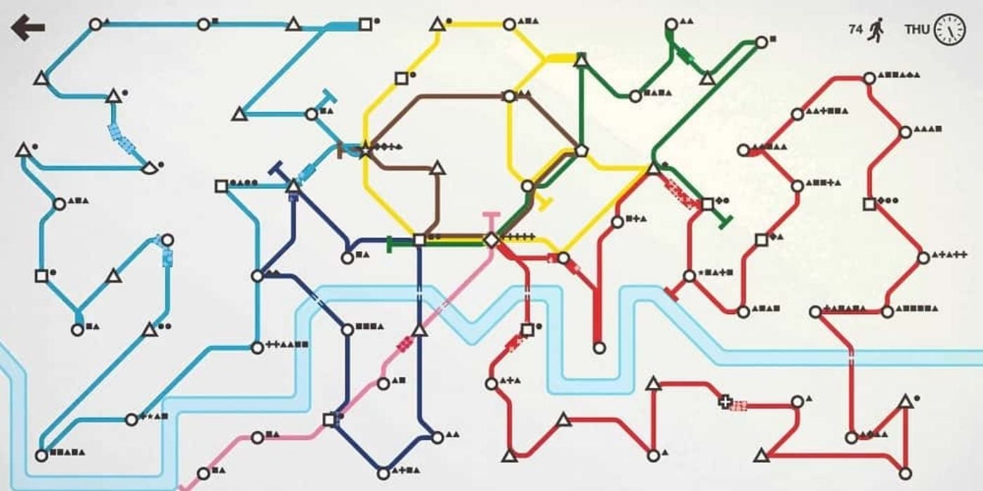 Screenshot of Mini Metro game with train lines