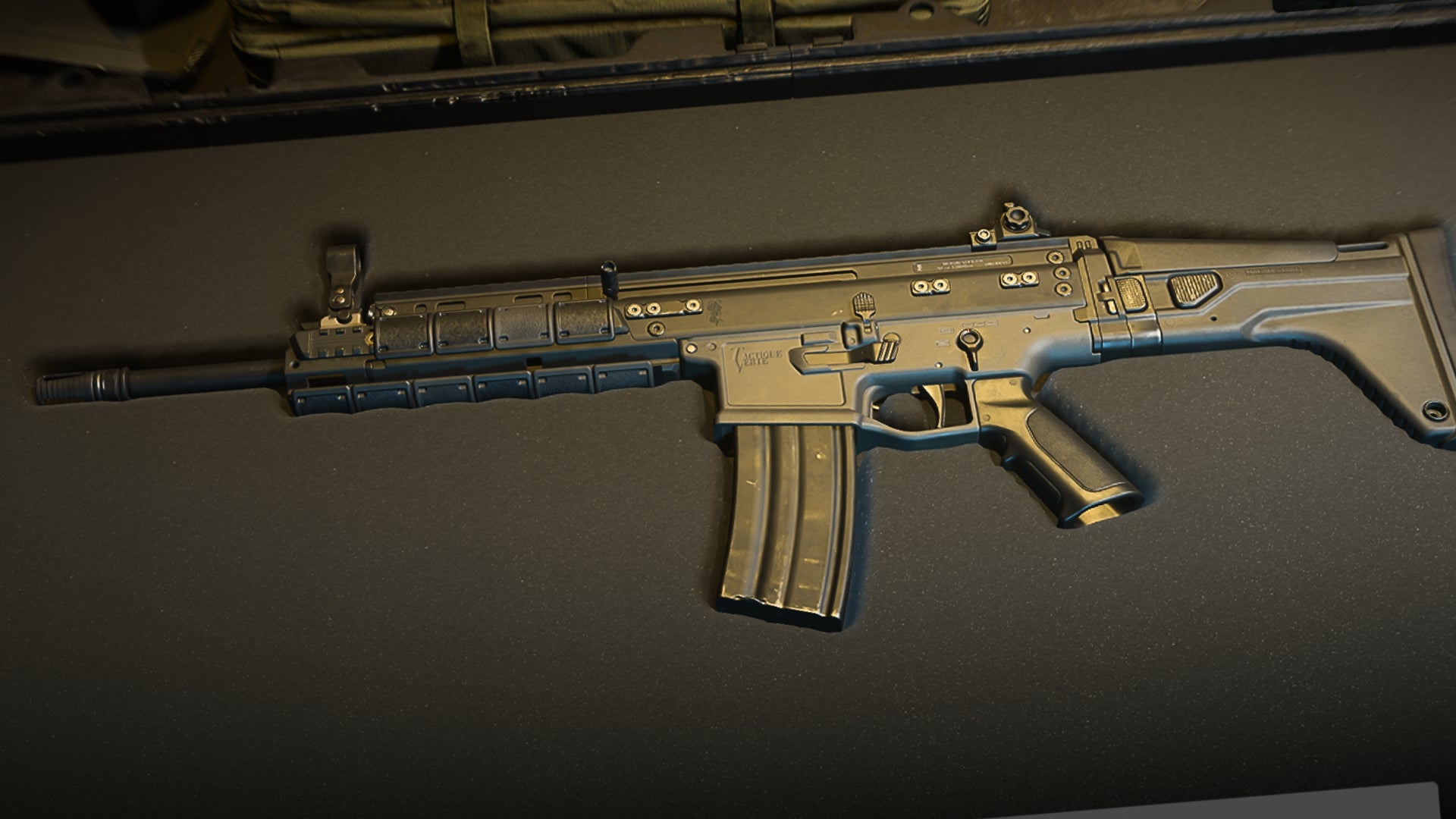 A close-up of the TAQ-56 Assault Rifle in the Modern Warfare 2 Gunsmith screen.