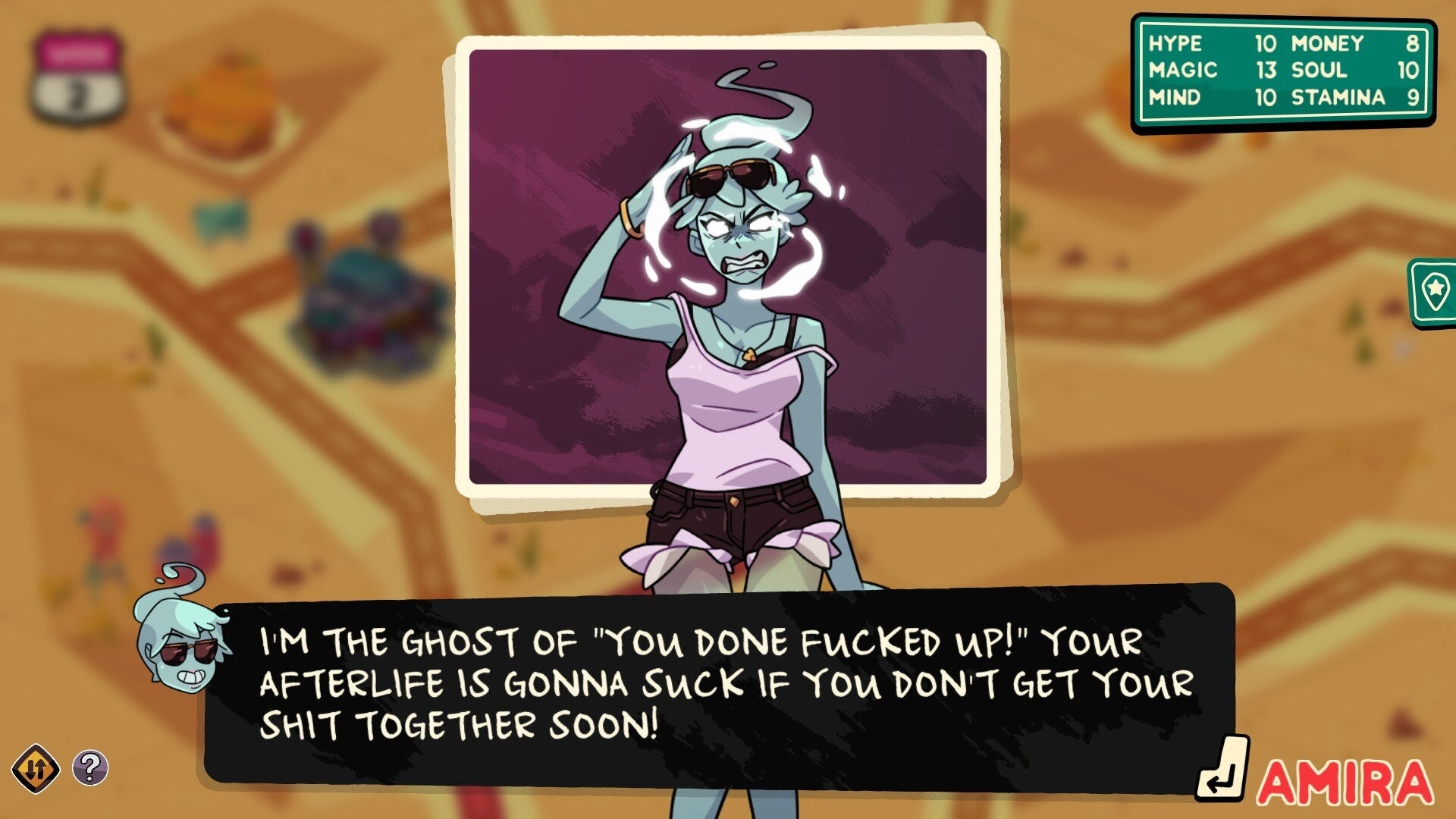 In Monster Prom 3, Polly channels the ghosts from A Christmas Carol with her own version "the ghost of you done fucked up".