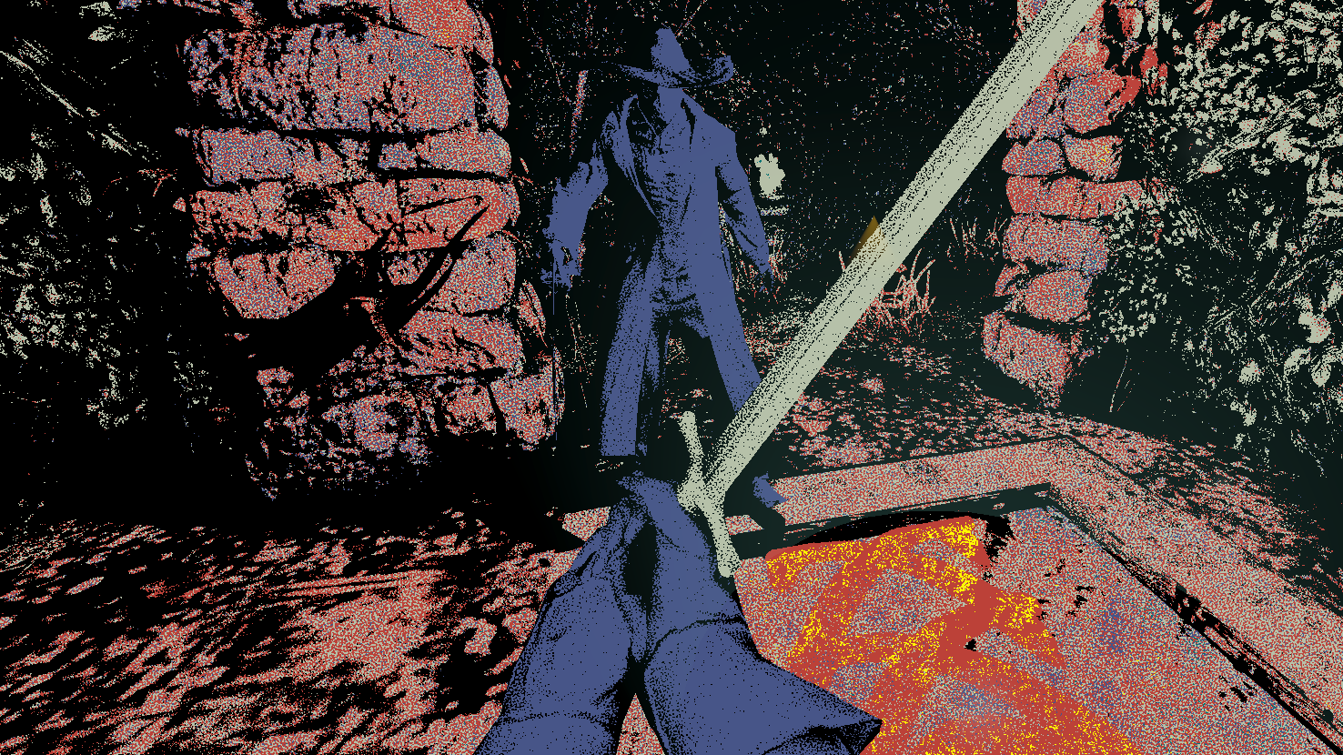 Brandishing a sword in a Mortal Sin screenshot.