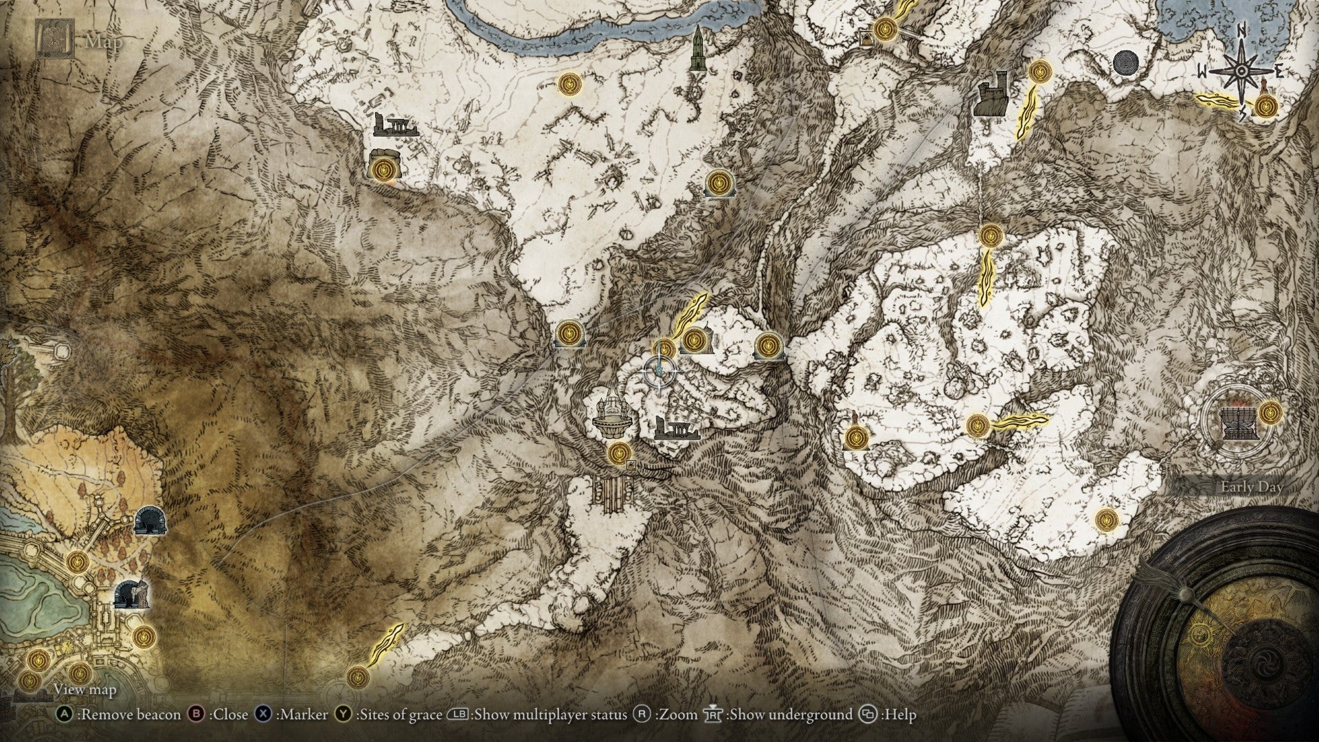 Platsen för Mountaintops of the Giants West kartfragment i Elden Ring