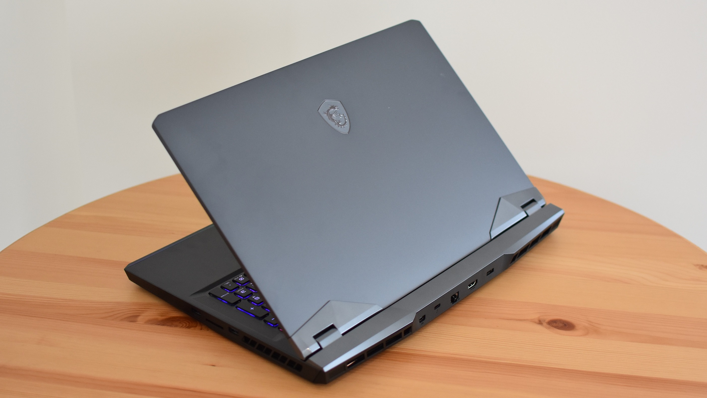 A rear view of the MSI GE76 Raider gaming laptop.