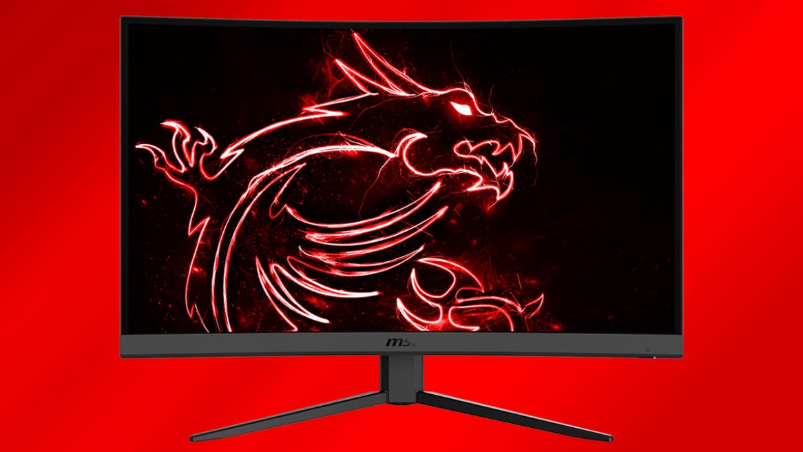 a photo of an modern msi gaming monitor, with a 27 inch span, 1440p resolution and 165Hz refresh rate.