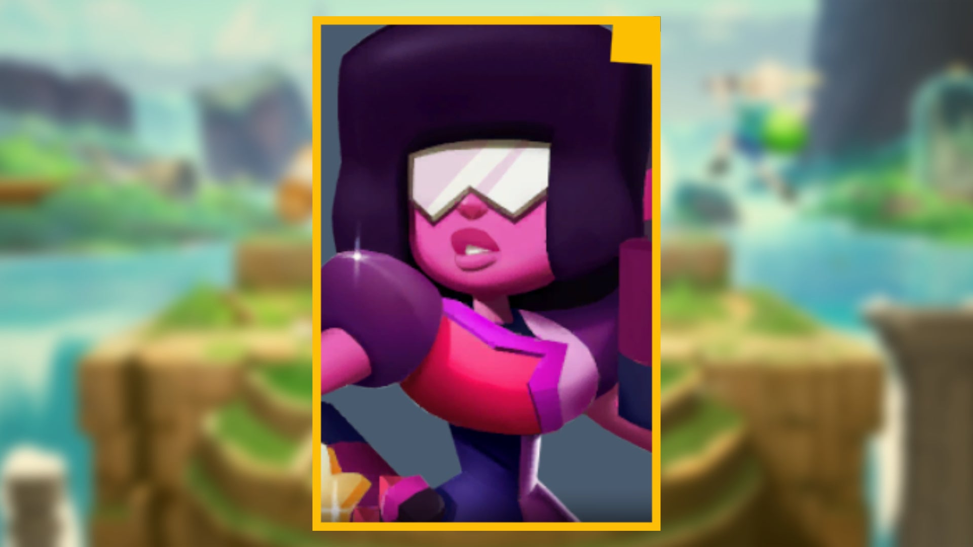 The character portrait of Garnet, a playable character in MultiVersus, against a blurred background.