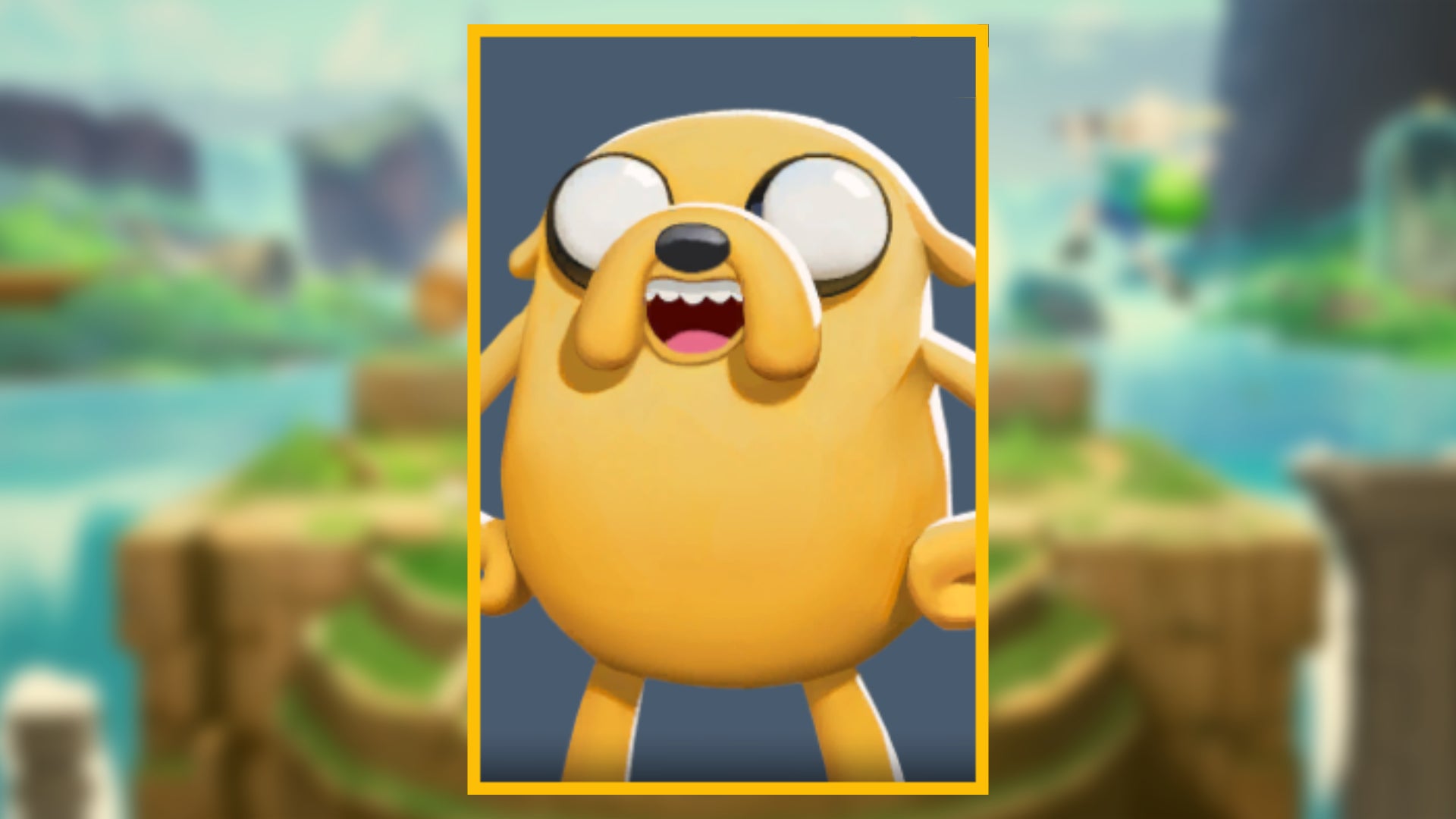 The character portrait of Jake, a playable character in MultiVersus, against a blurred background.