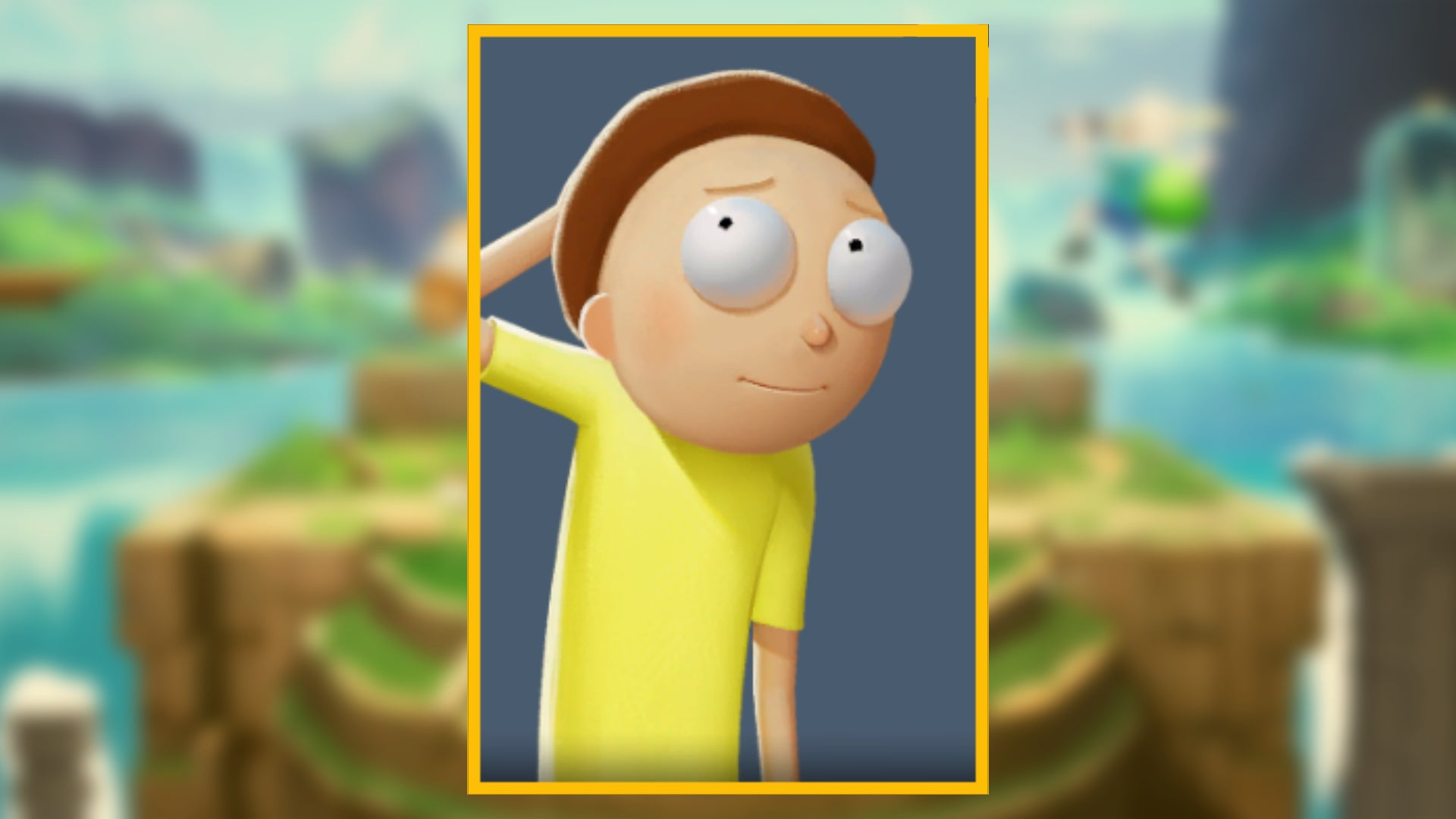 The character portrait of Morty, a playable character in MultiVersus, against a blurred background.