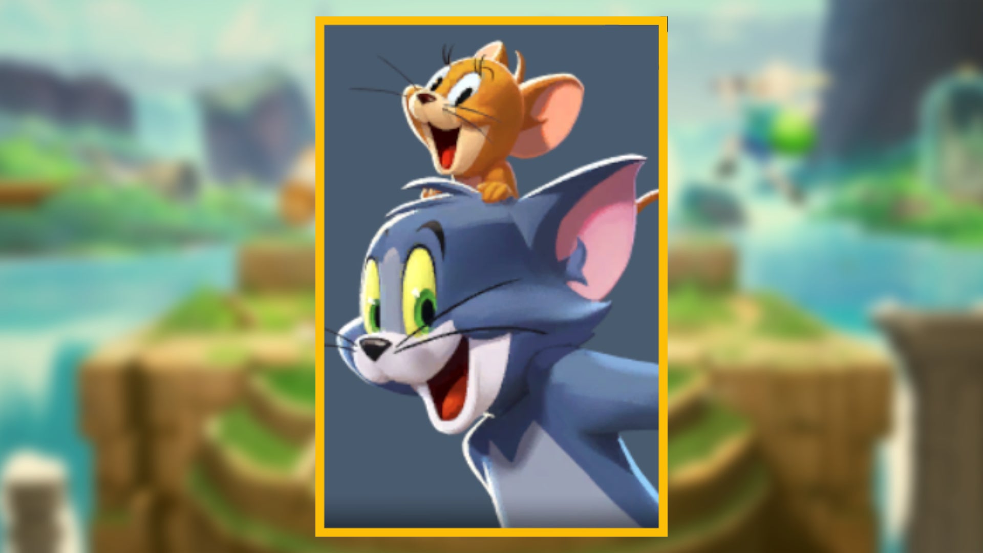 Портрет персонажа Тома и Джерри, играбельного персонажа в MultiVersus, на размытом фоне.