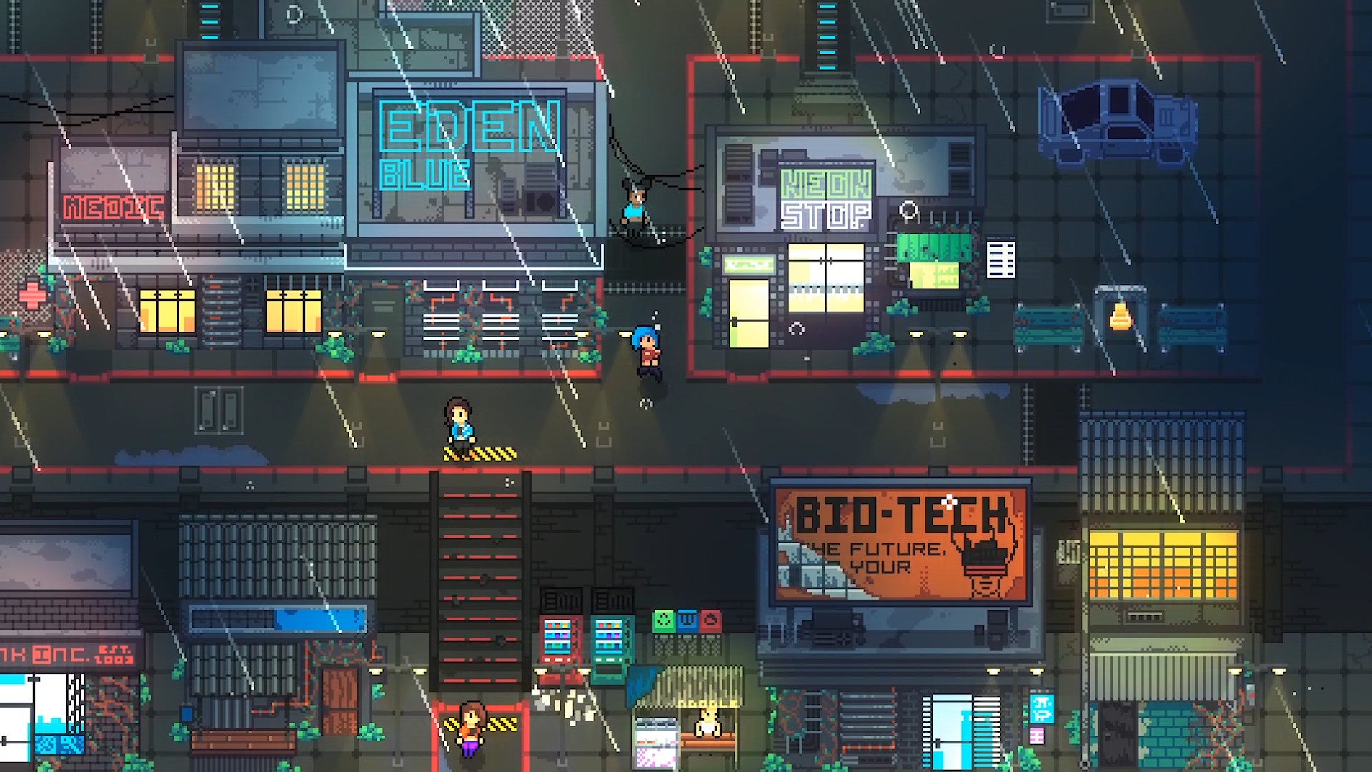 The cyberpunk city in Neon Blight