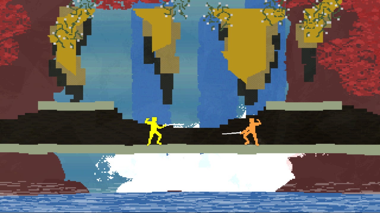 A screenshot of Nidhogg with two players fighting.