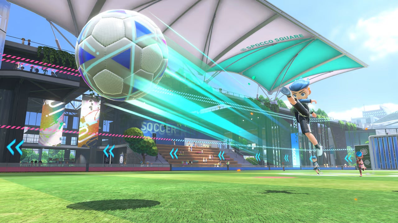 A player punts a football in Nintendo Switch Sports' football mode.
