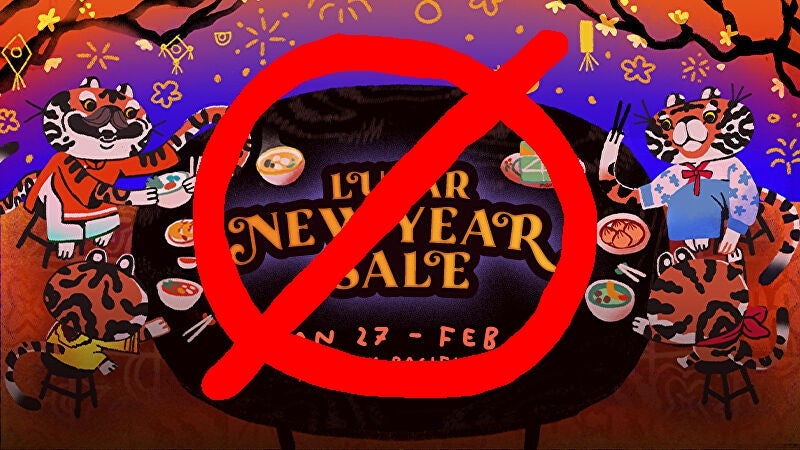 An image of the Steam Lunar New Year sale with a big cross over it. Bit on the nose, really.