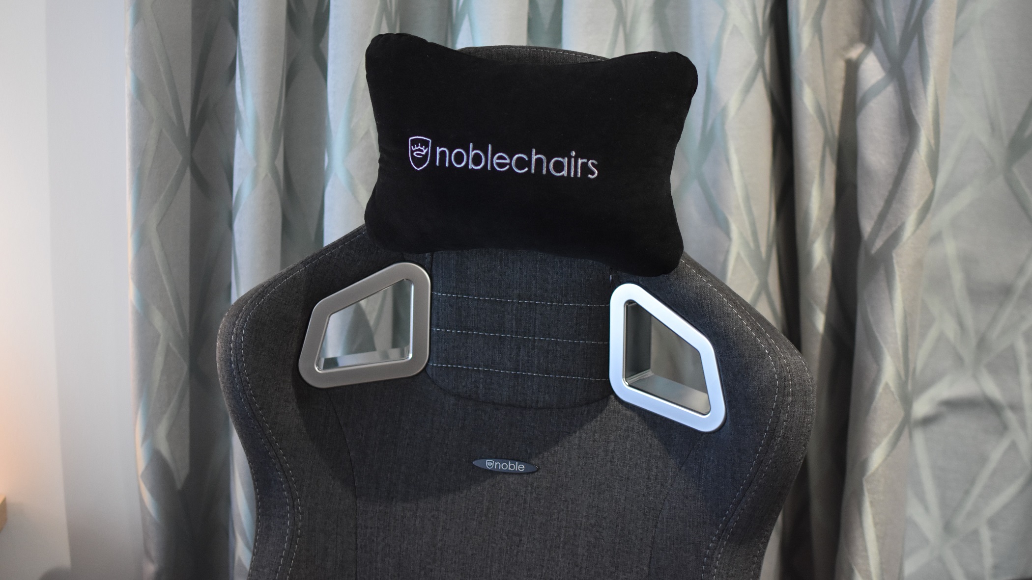 A close-up of the head pillow on the Noblechairs Epic TX.