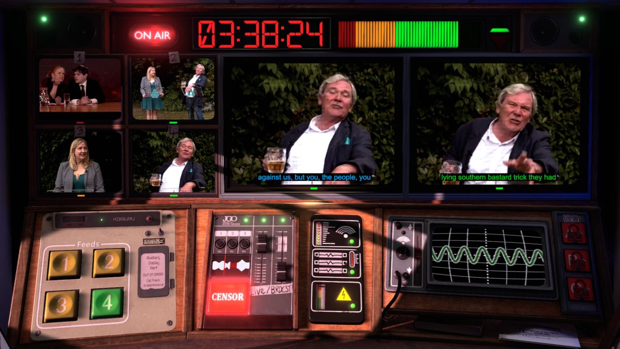 A chat show with four different camera feeds, going through the control panel on Not For Broadcast