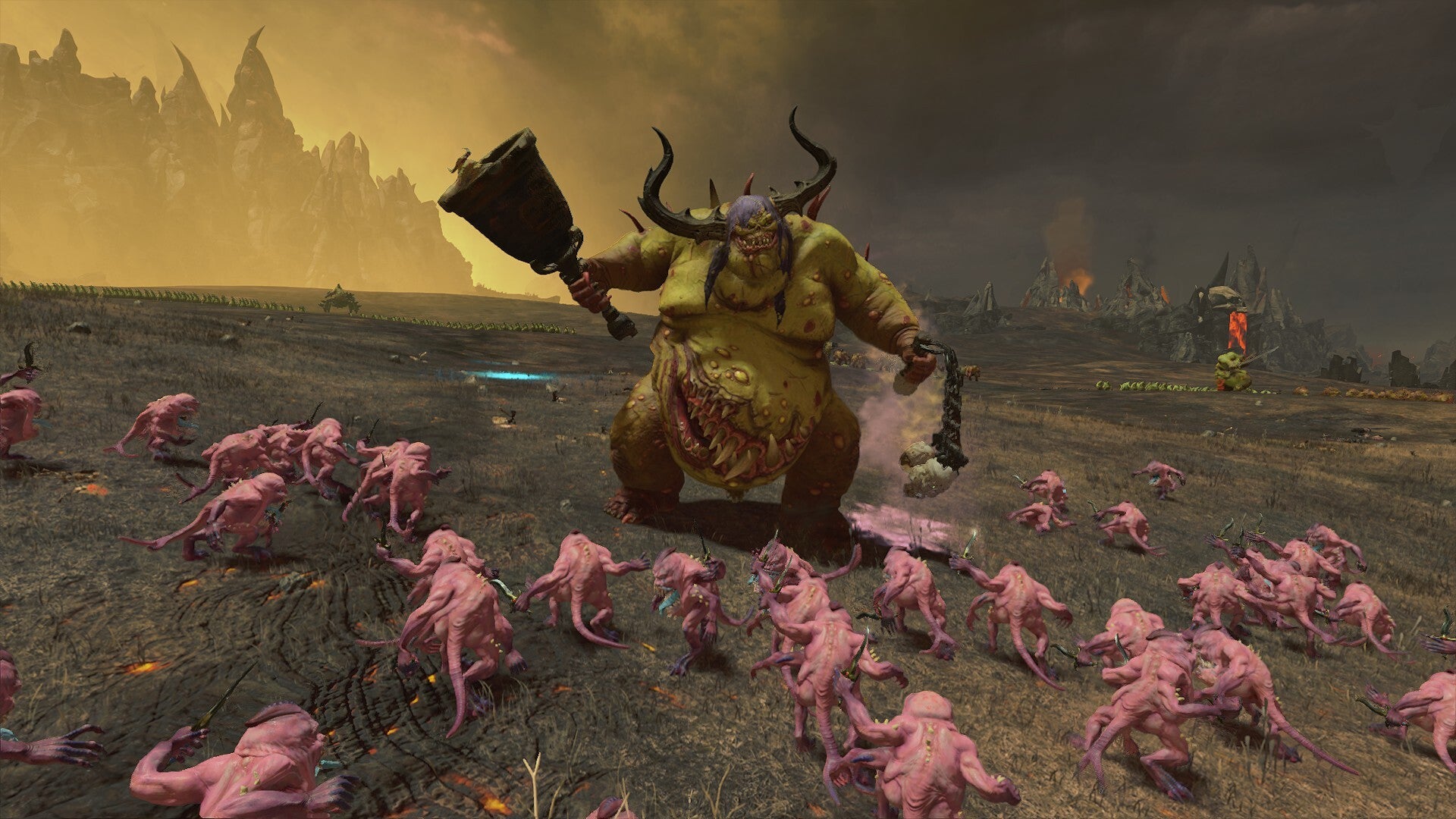 A battle between Nurgle and their foes in Total War: Warhammer 3.