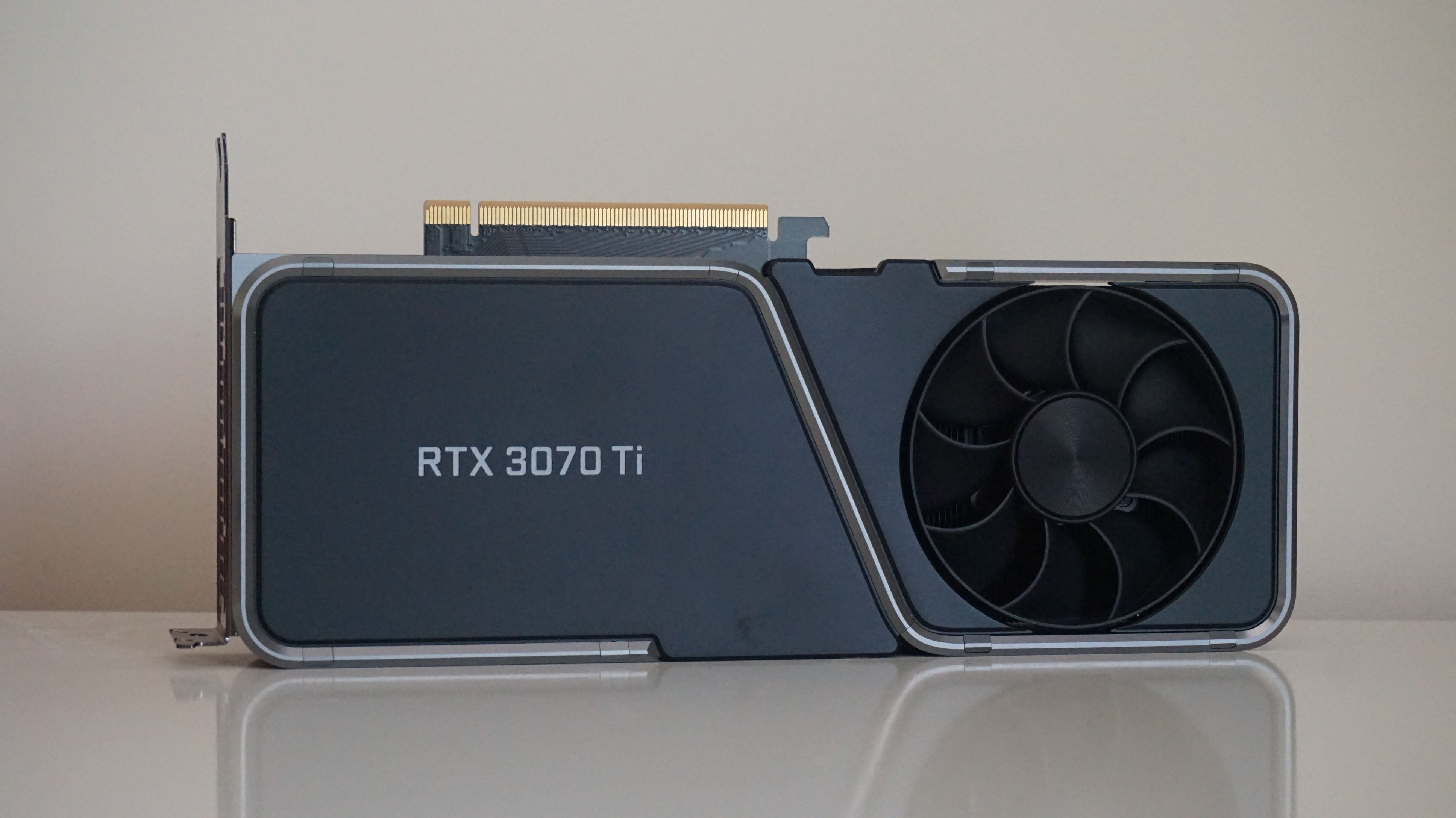A photo of Nvidia's GeForce RTX 3070 Ti Founders Edition graphics card