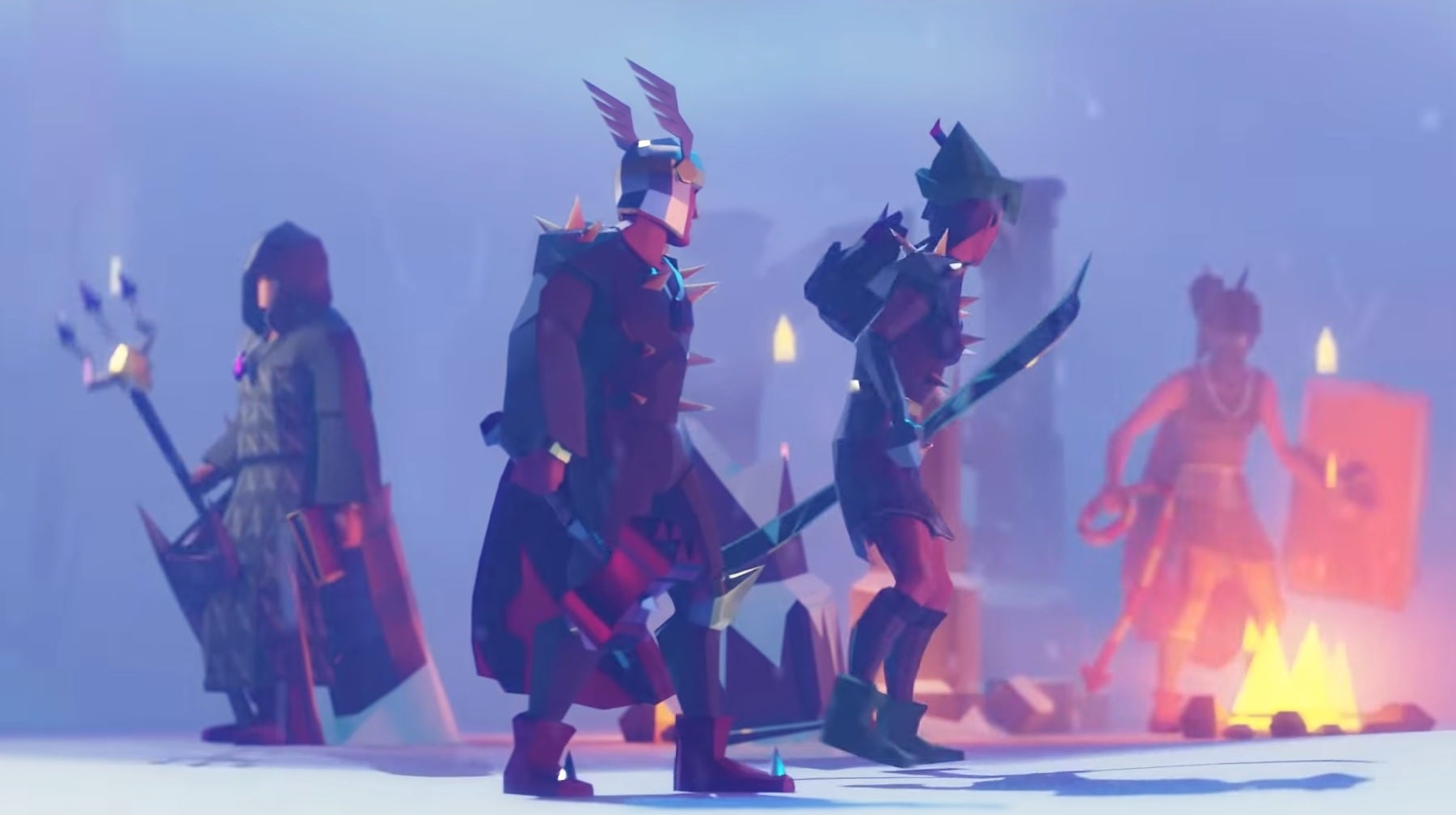 Old School RuneScape - A cinematic trailer shows a group of players back to back in a foggy, snowy ruin getting ready to fight.