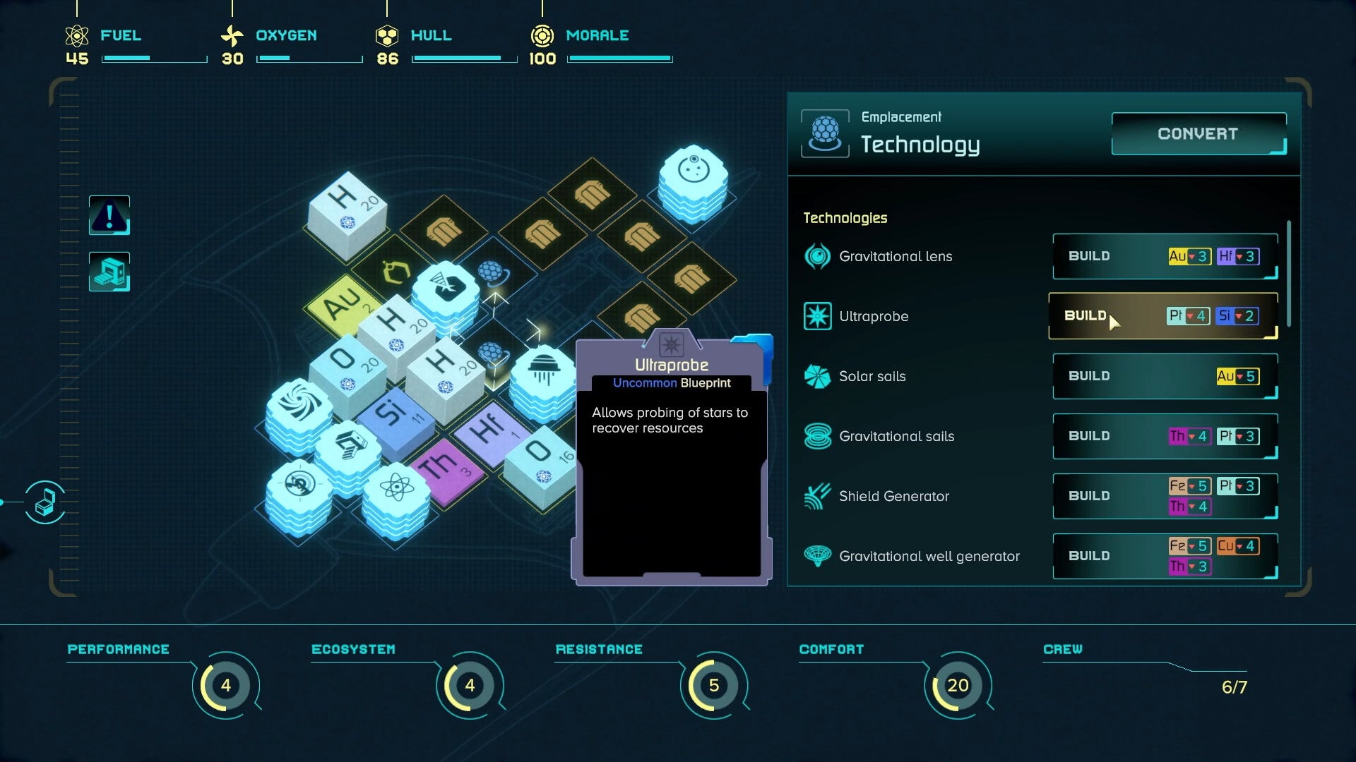 A ship management screen in Out There: Oceans Of Time