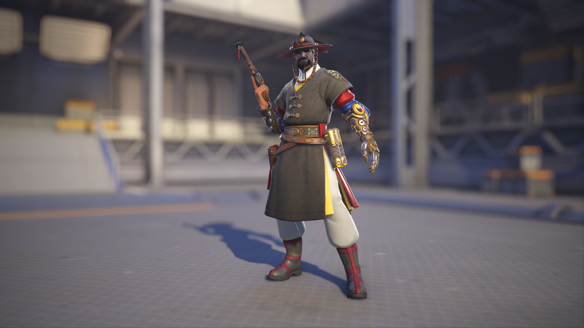 Cassidy models his Magistrate skin in Overwatch 2.