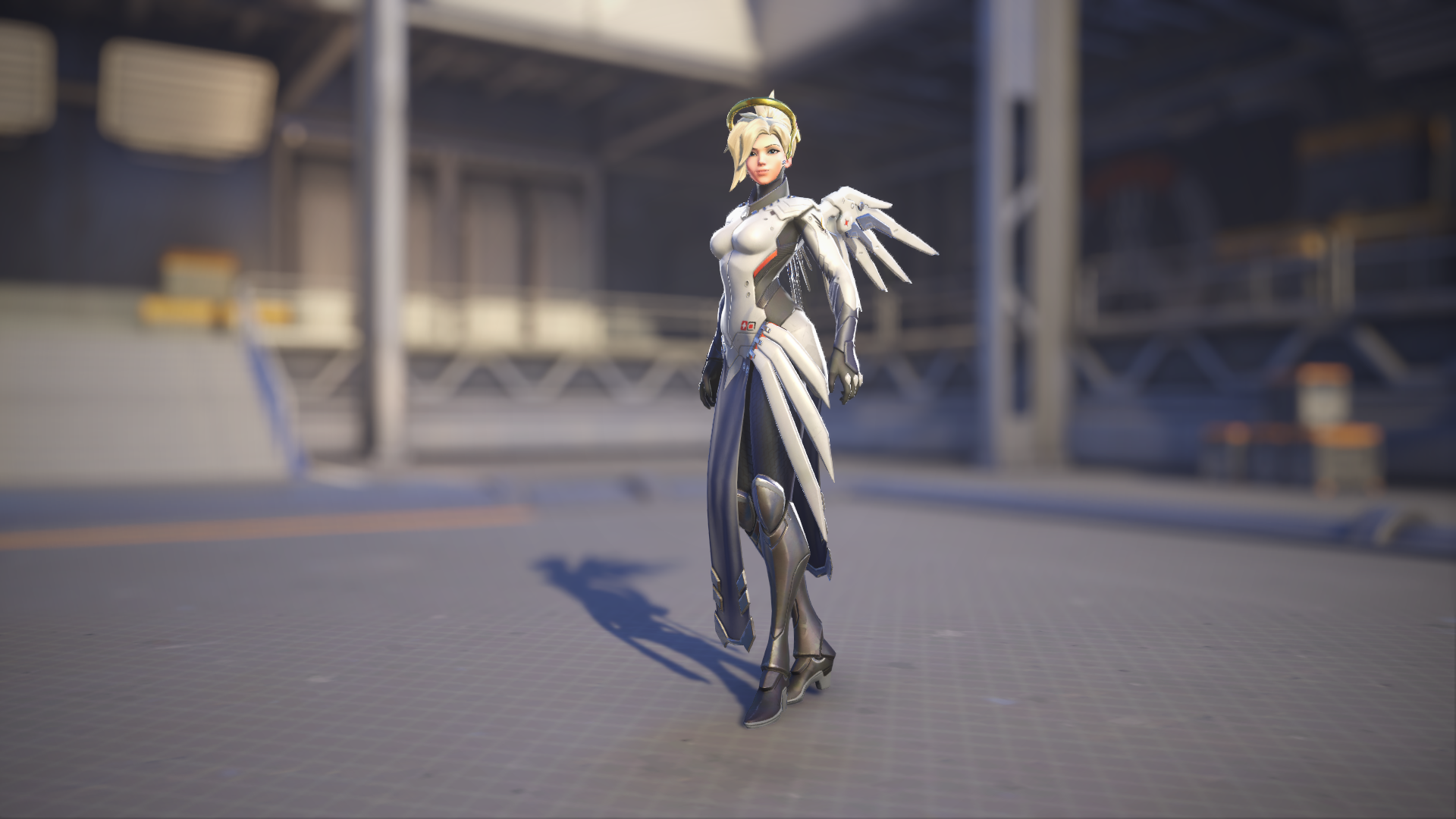 Mercy models her Mist skin in Overwatch 2.