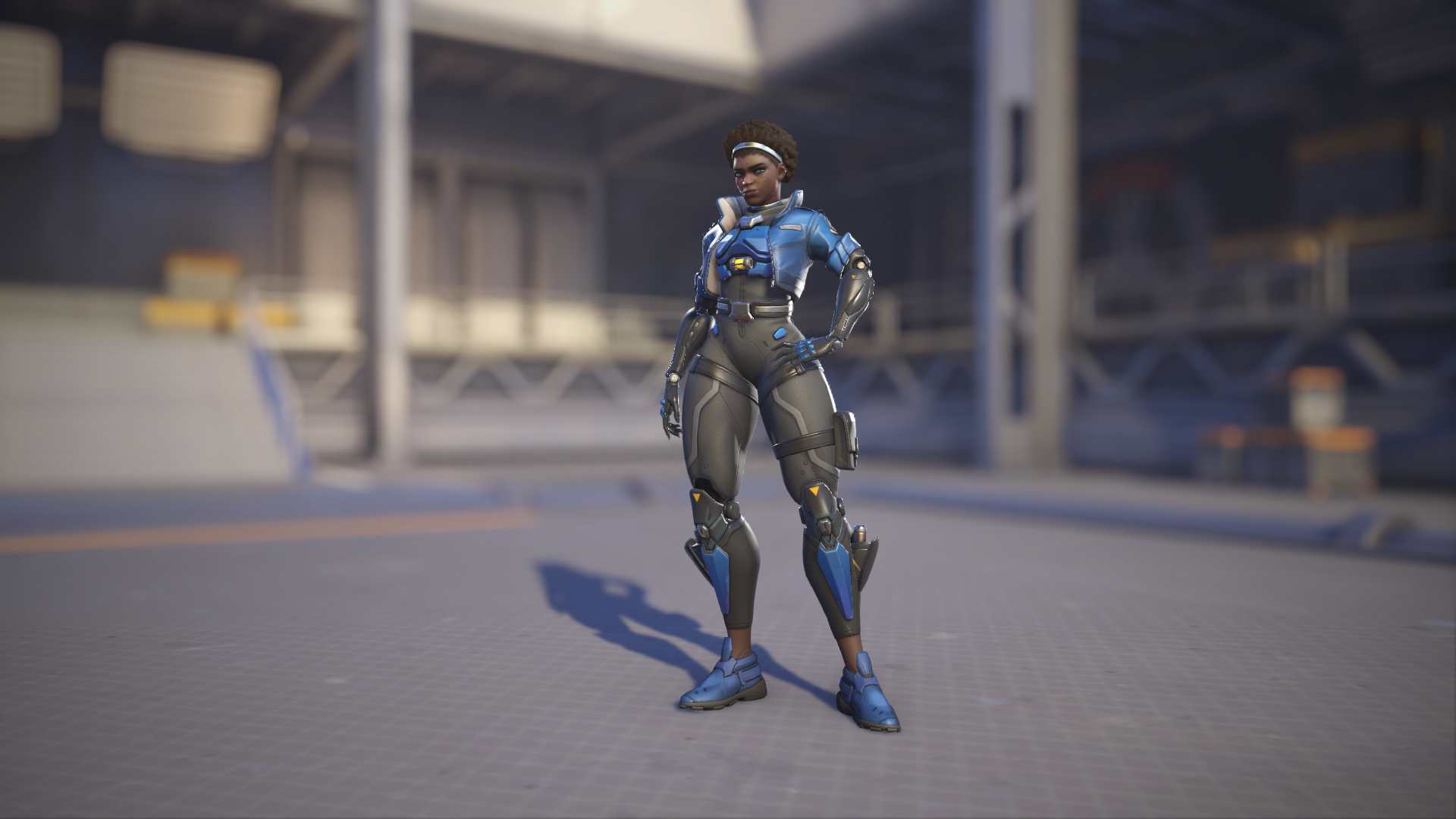 Sojourn models her Captain Chase skin in Overwatch 2.