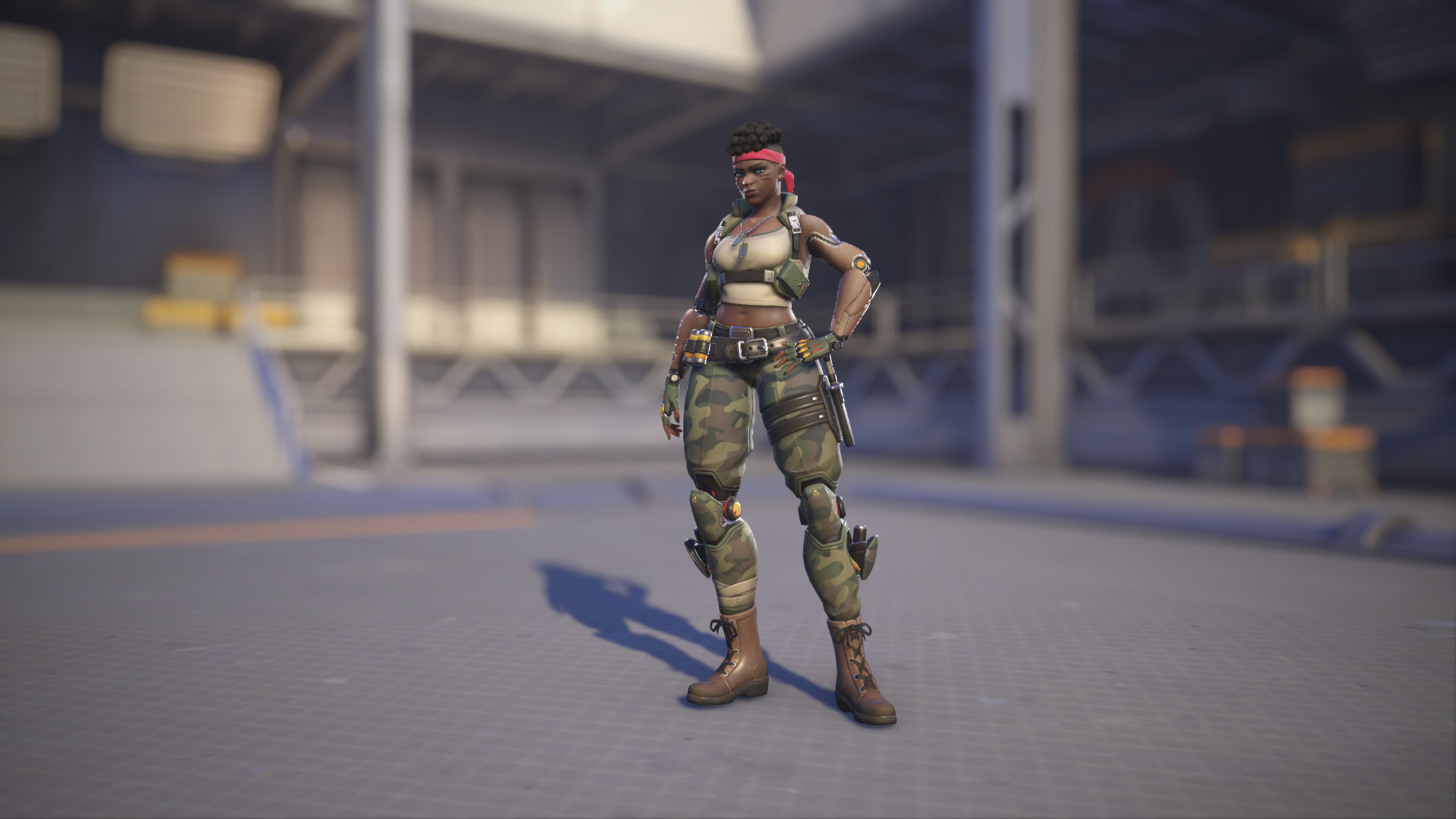 Sojourn models her Commando skin in Overwatch 2.
